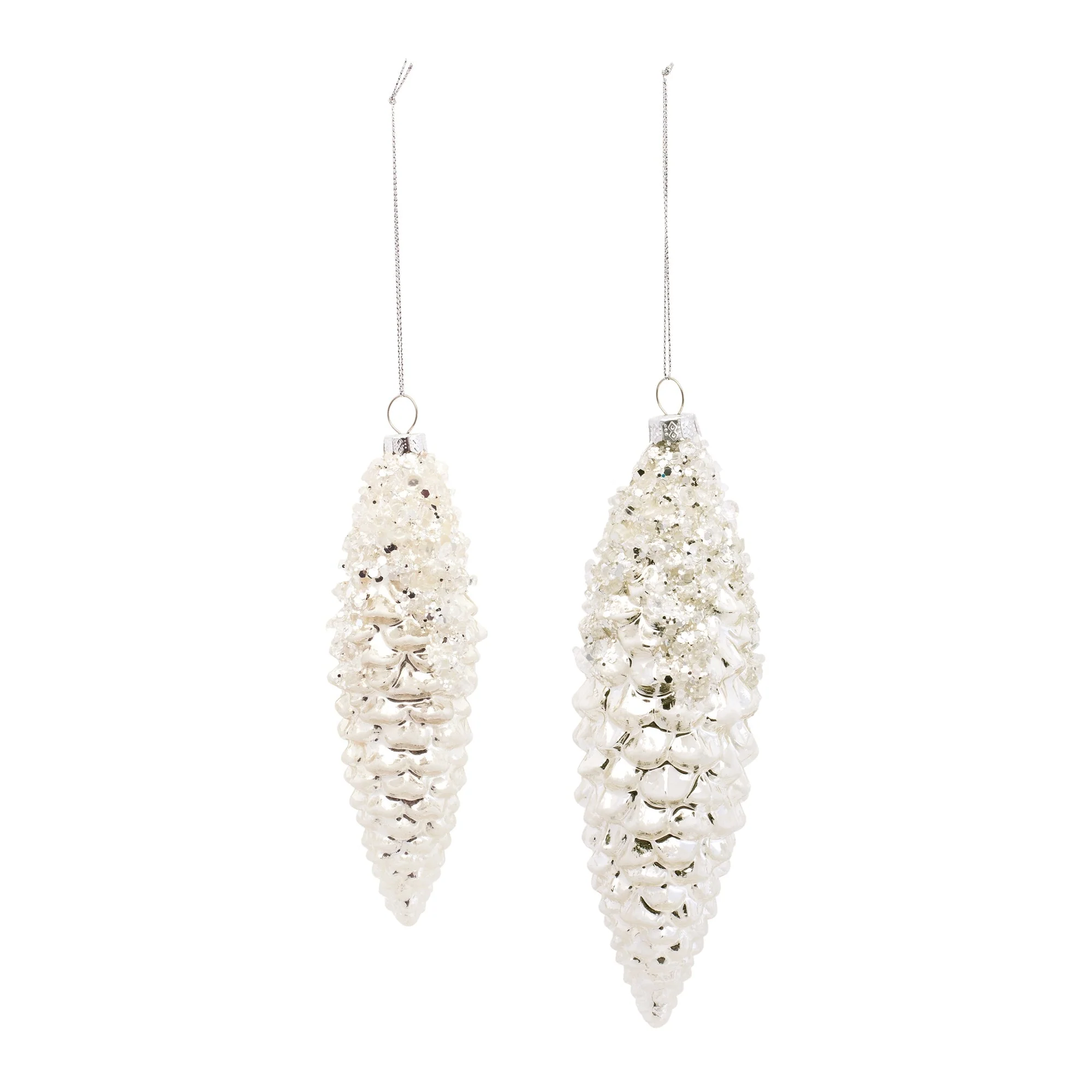White Frosted Pinecone Drop Ornament (Set of 12) - Image 2