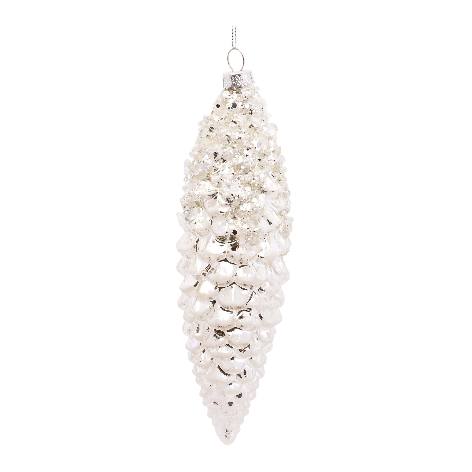 White Frosted Pinecone Drop Ornament (Set of 12) - Image 4