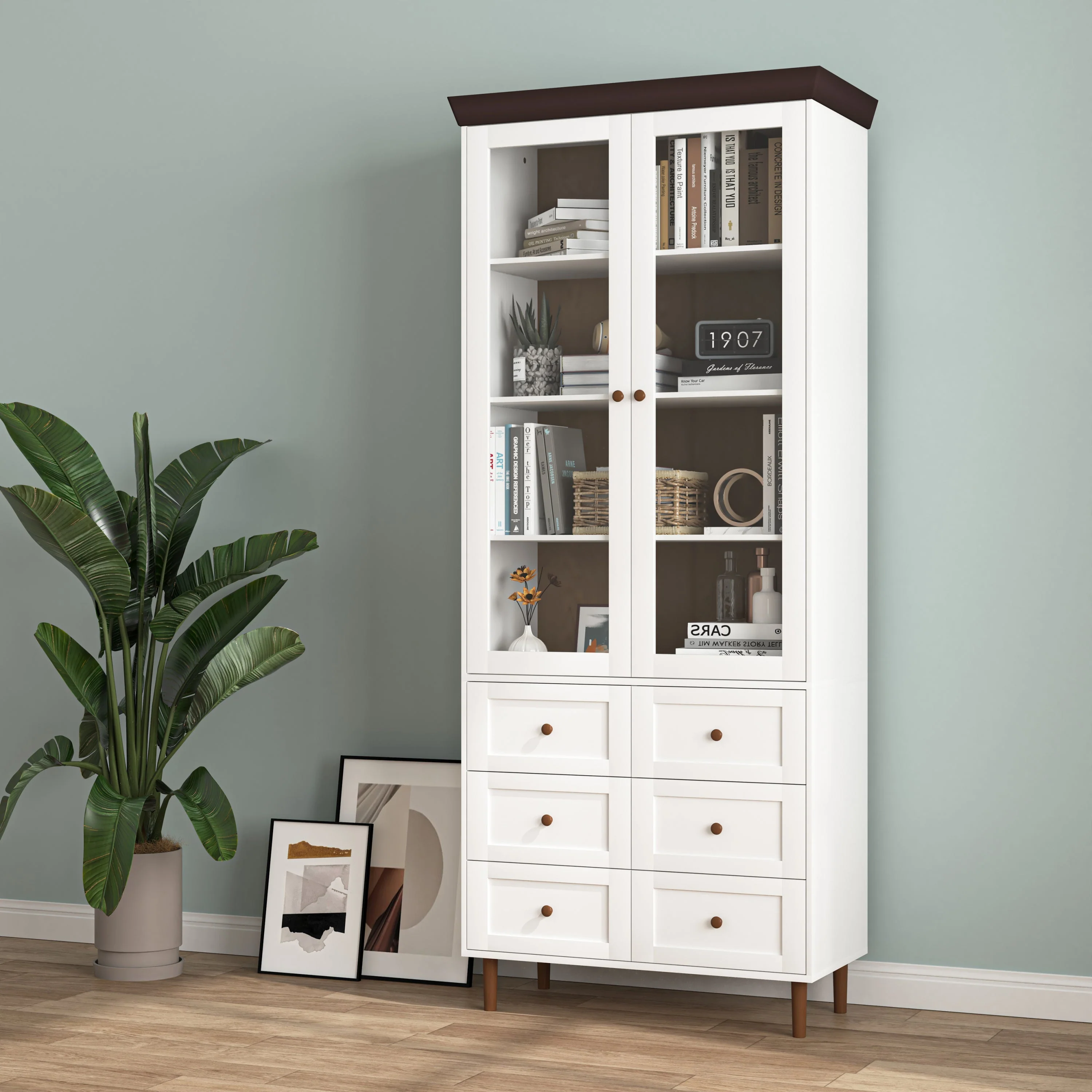 White MDF Display Storage Cabinet with Glass Doors and Adjustable Shelves - Image 11