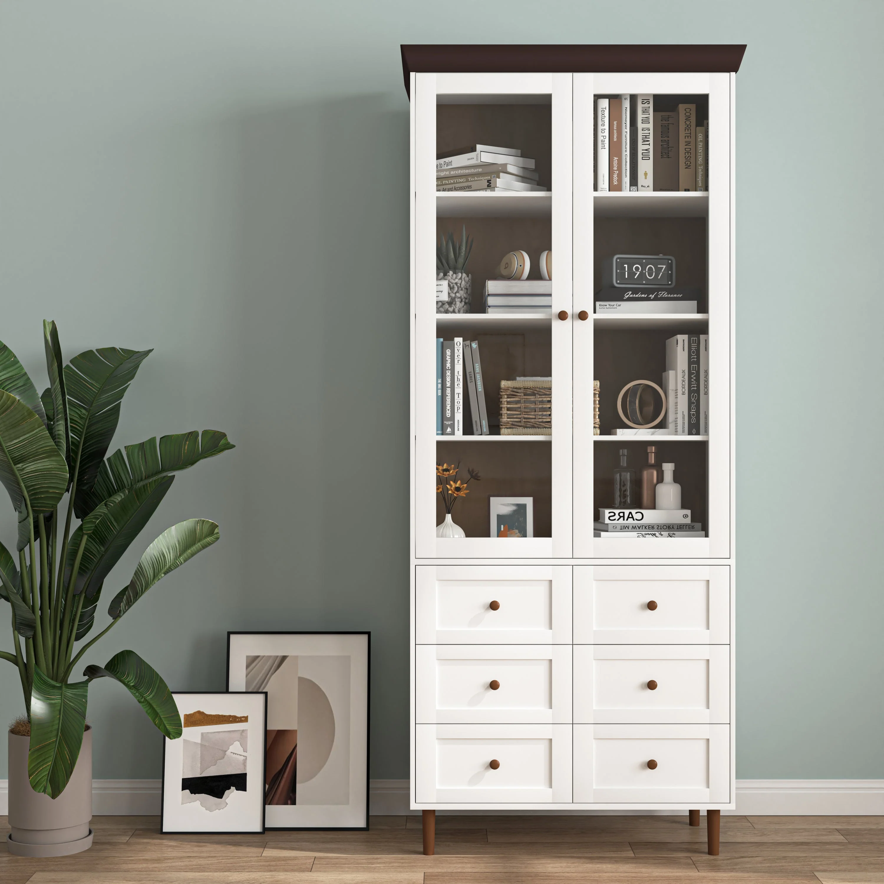 White MDF Display Storage Cabinet with Glass Doors and Adjustable Shelves - Image 12
