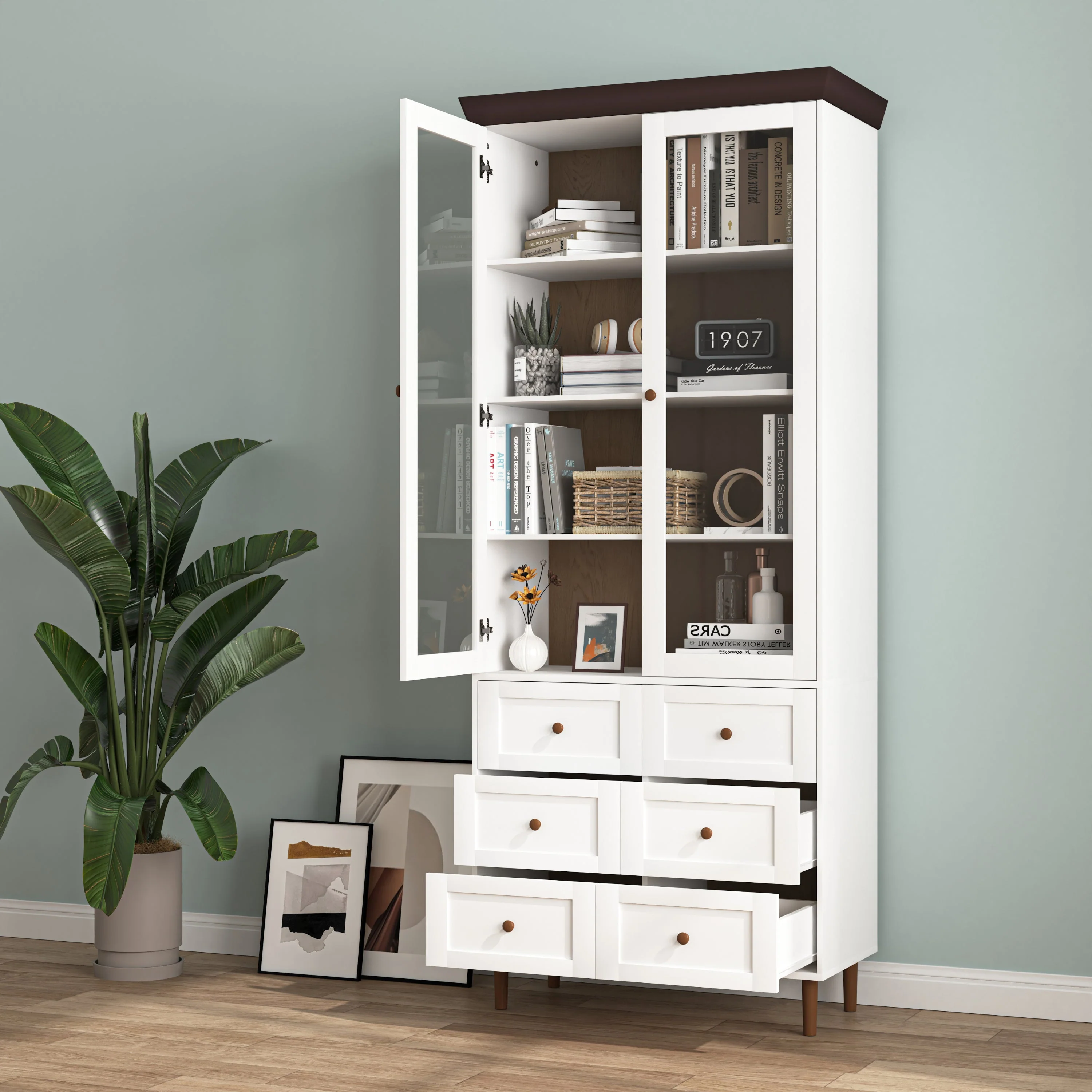 White MDF Display Storage Cabinet with Glass Doors and Adjustable Shelves - Image 13