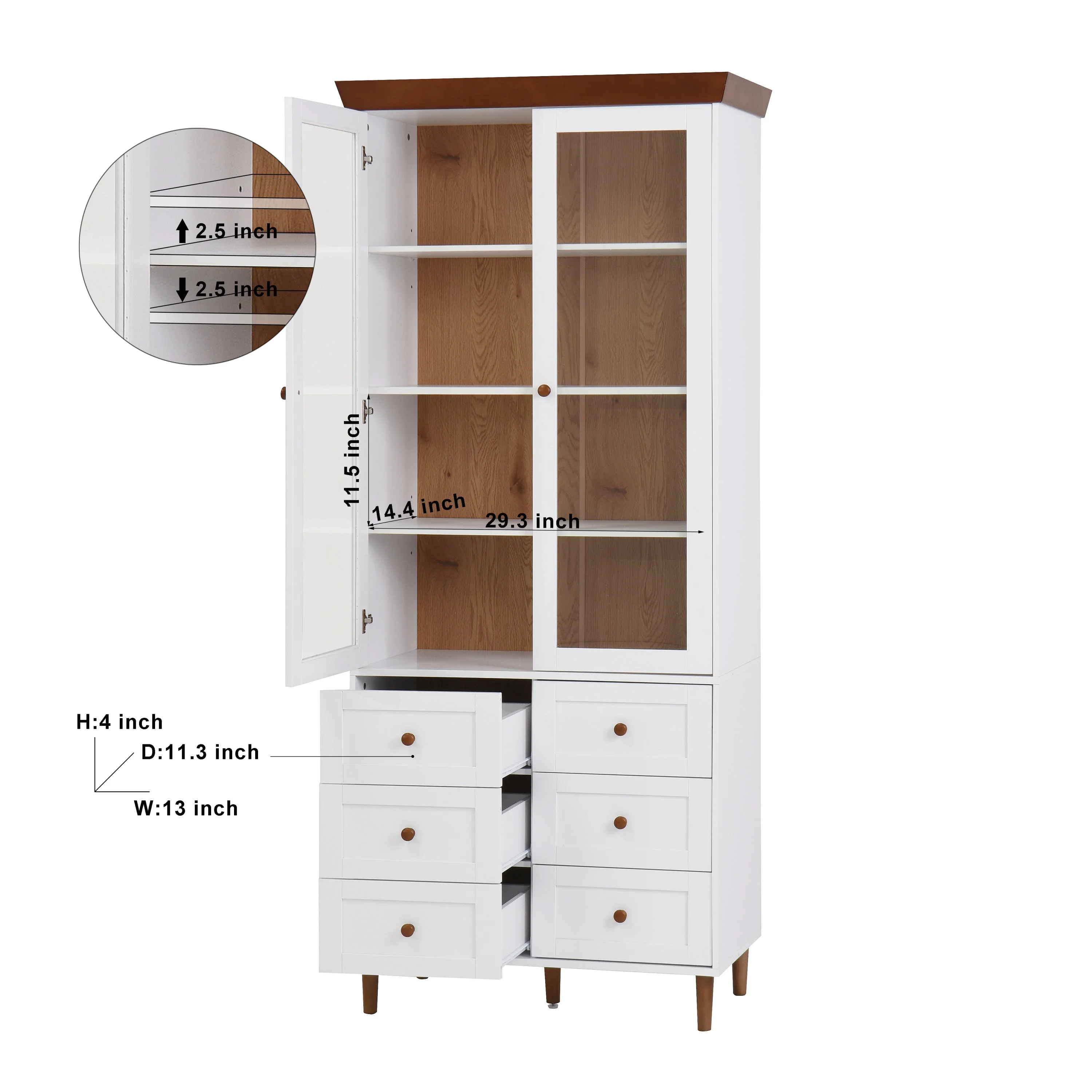White MDF Display Storage Cabinet with Glass Doors and Adjustable Shelves - Image 15