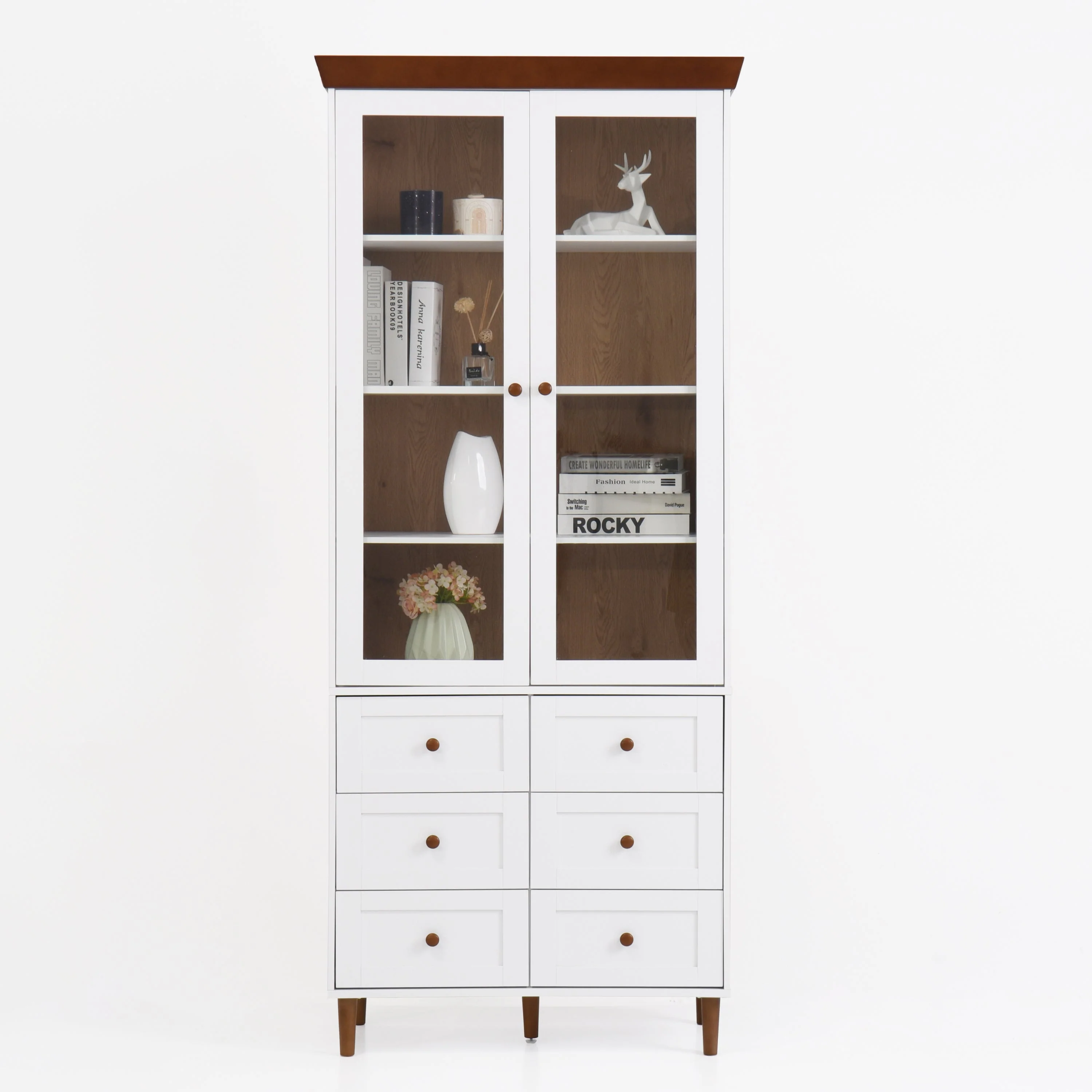 White MDF Display Storage Cabinet with Glass Doors and Adjustable Shelves - Image 18