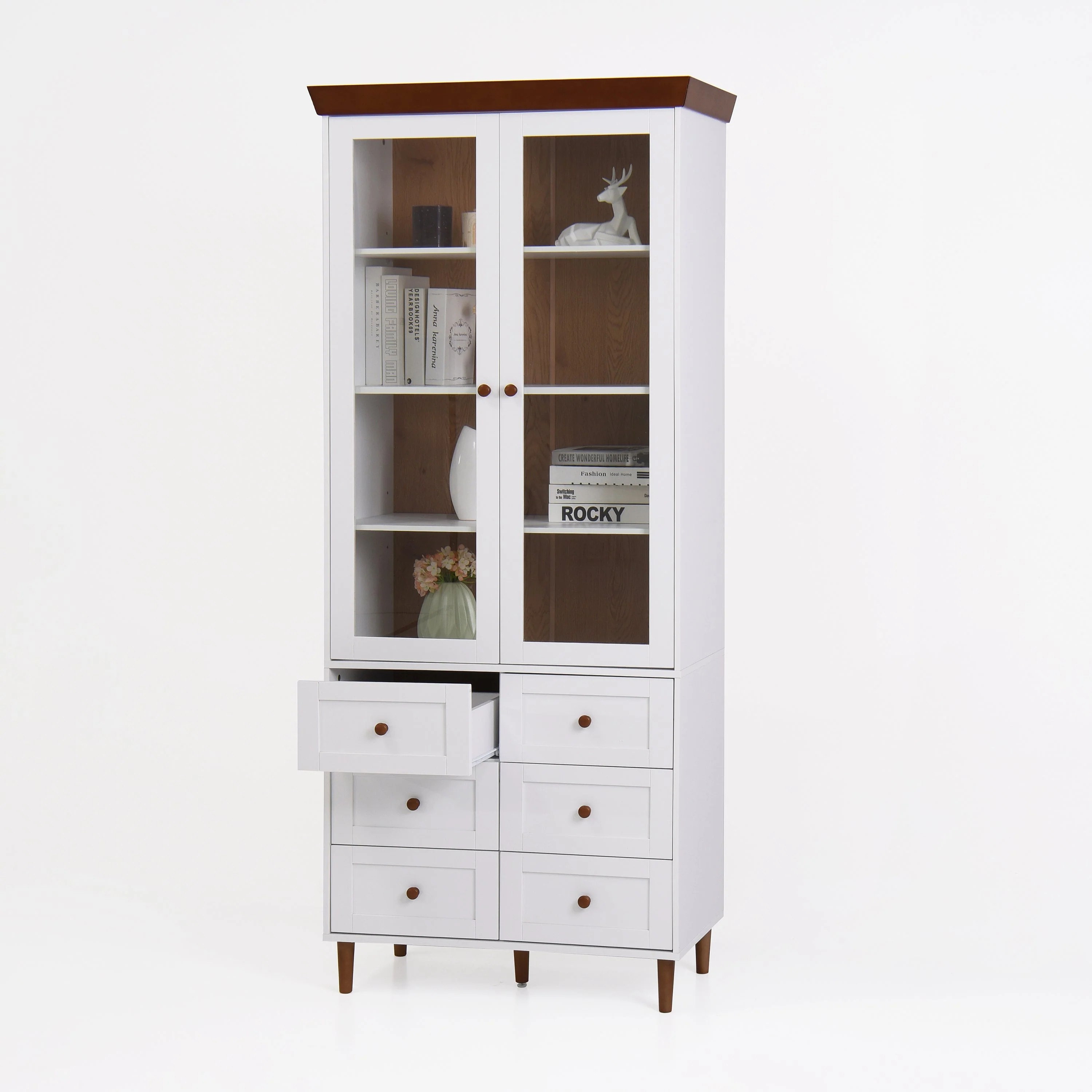 White MDF Display Storage Cabinet with Glass Doors and Adjustable Shelves - Image 19