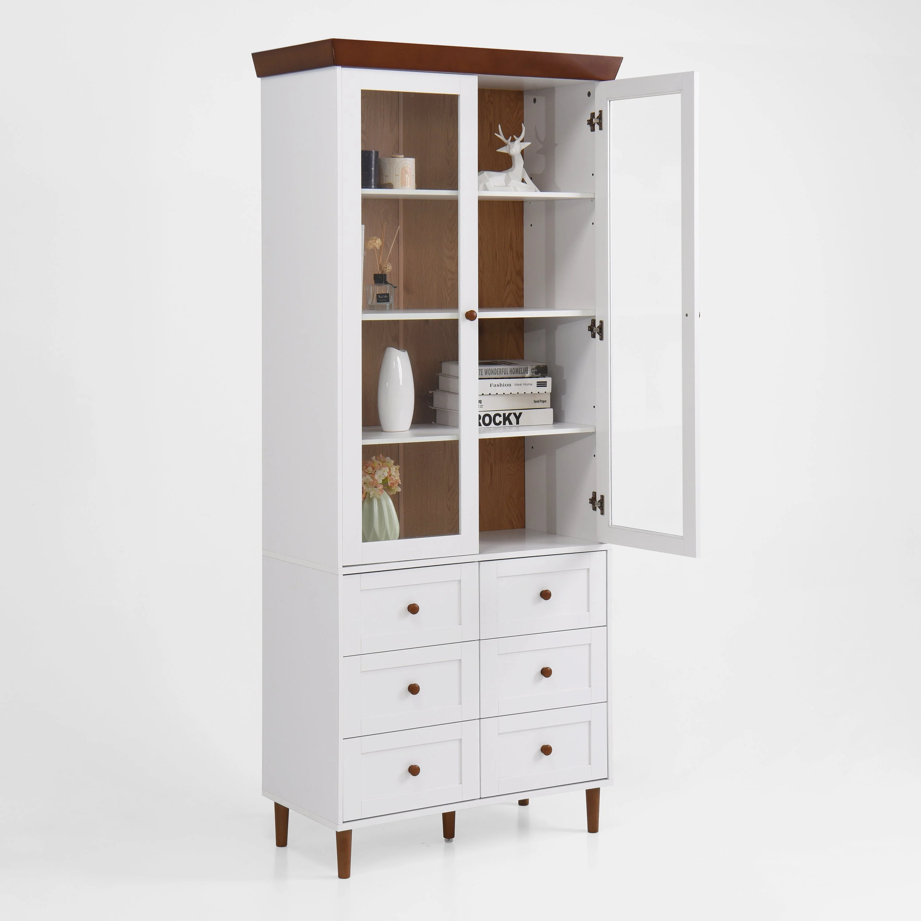White MDF Display Storage Cabinet with Glass Doors and Adjustable Shelves - Image 20