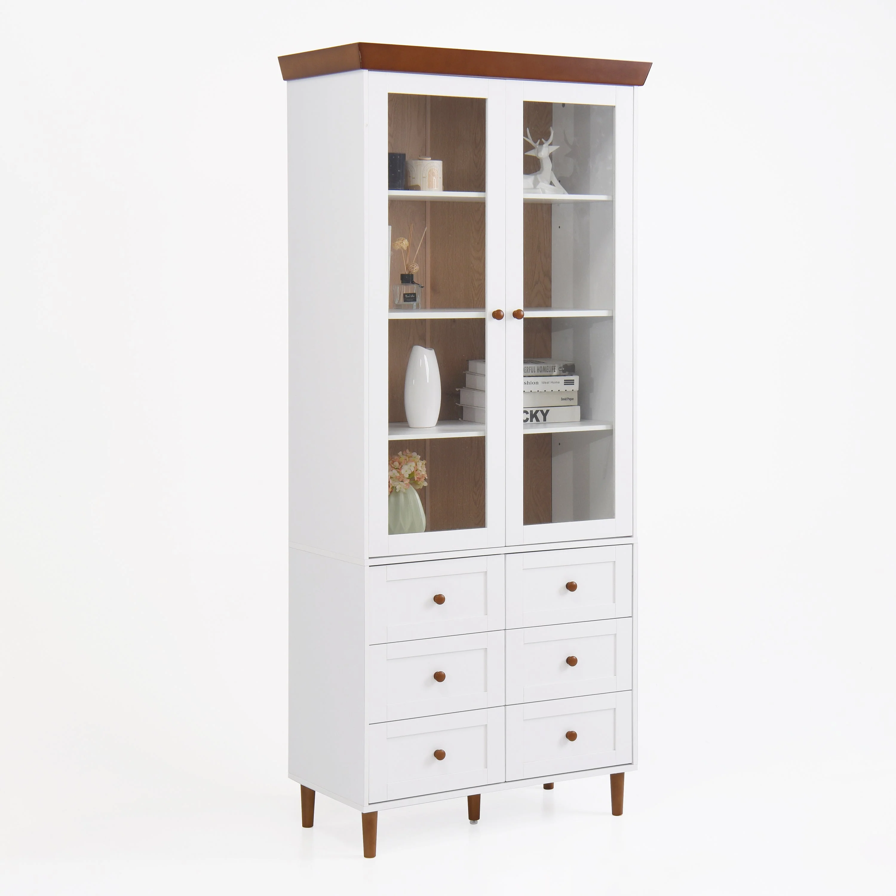 White MDF Display Storage Cabinet with Glass Doors and Adjustable Shelves - Image 21