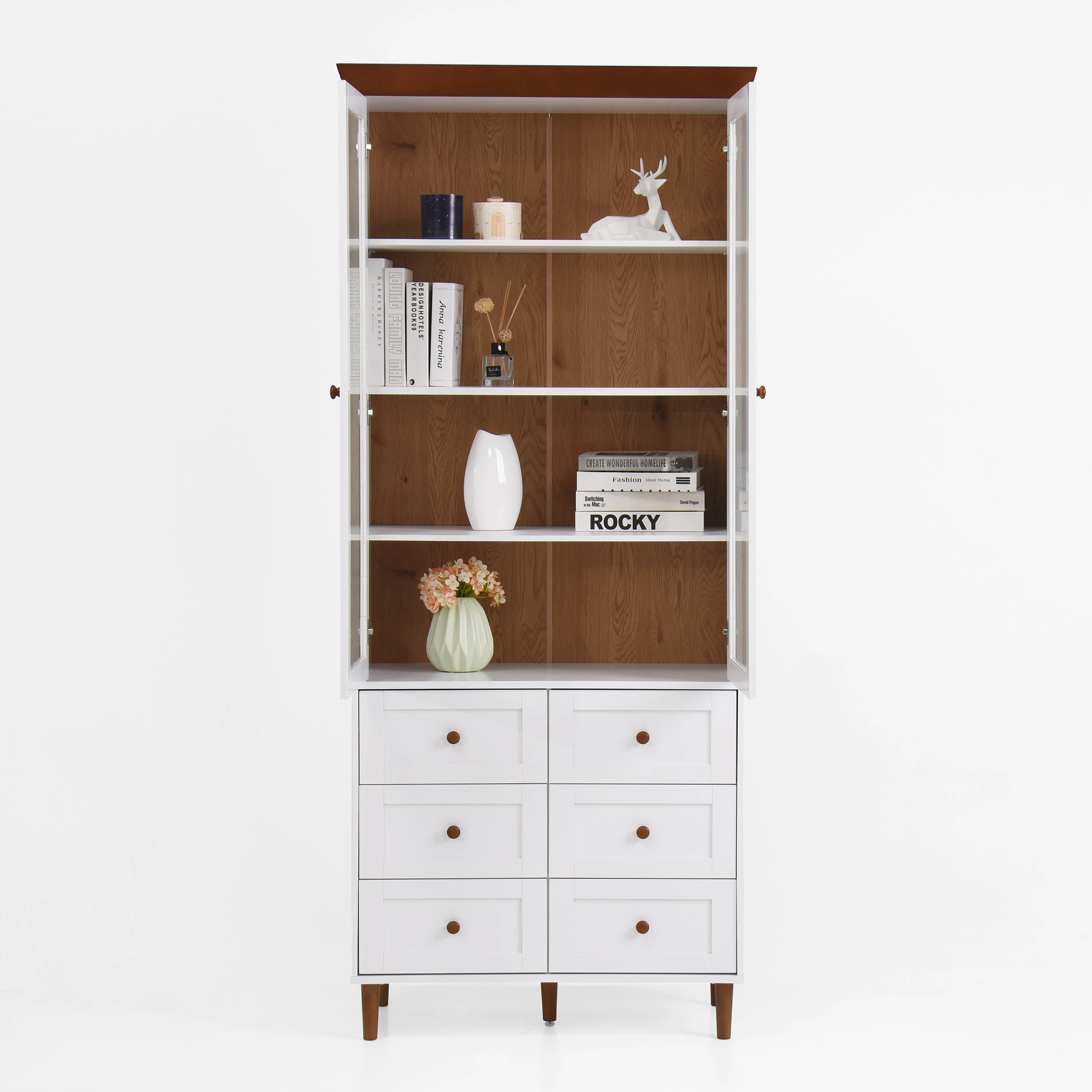 White MDF Display Storage Cabinet with Glass Doors and Adjustable Shelves - Image 22