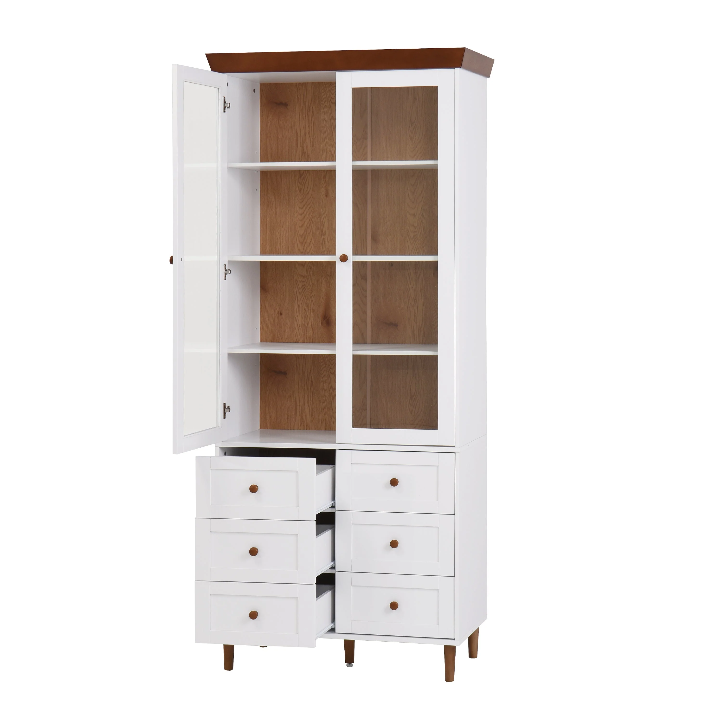 White MDF Display Storage Cabinet with Glass Doors and Adjustable Shelves - Image 24