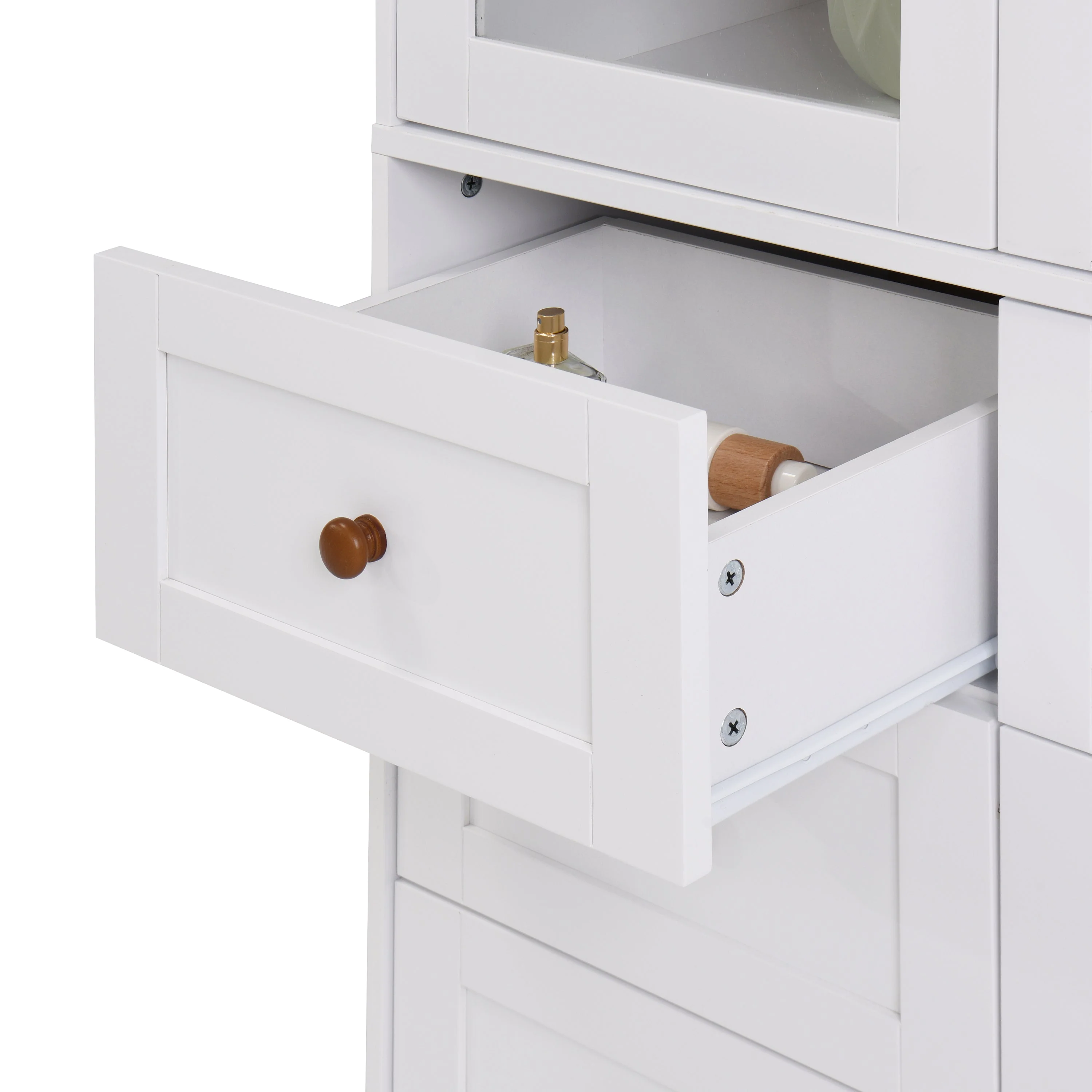 White MDF Display Storage Cabinet with Glass Doors and Adjustable Shelves - Image 25