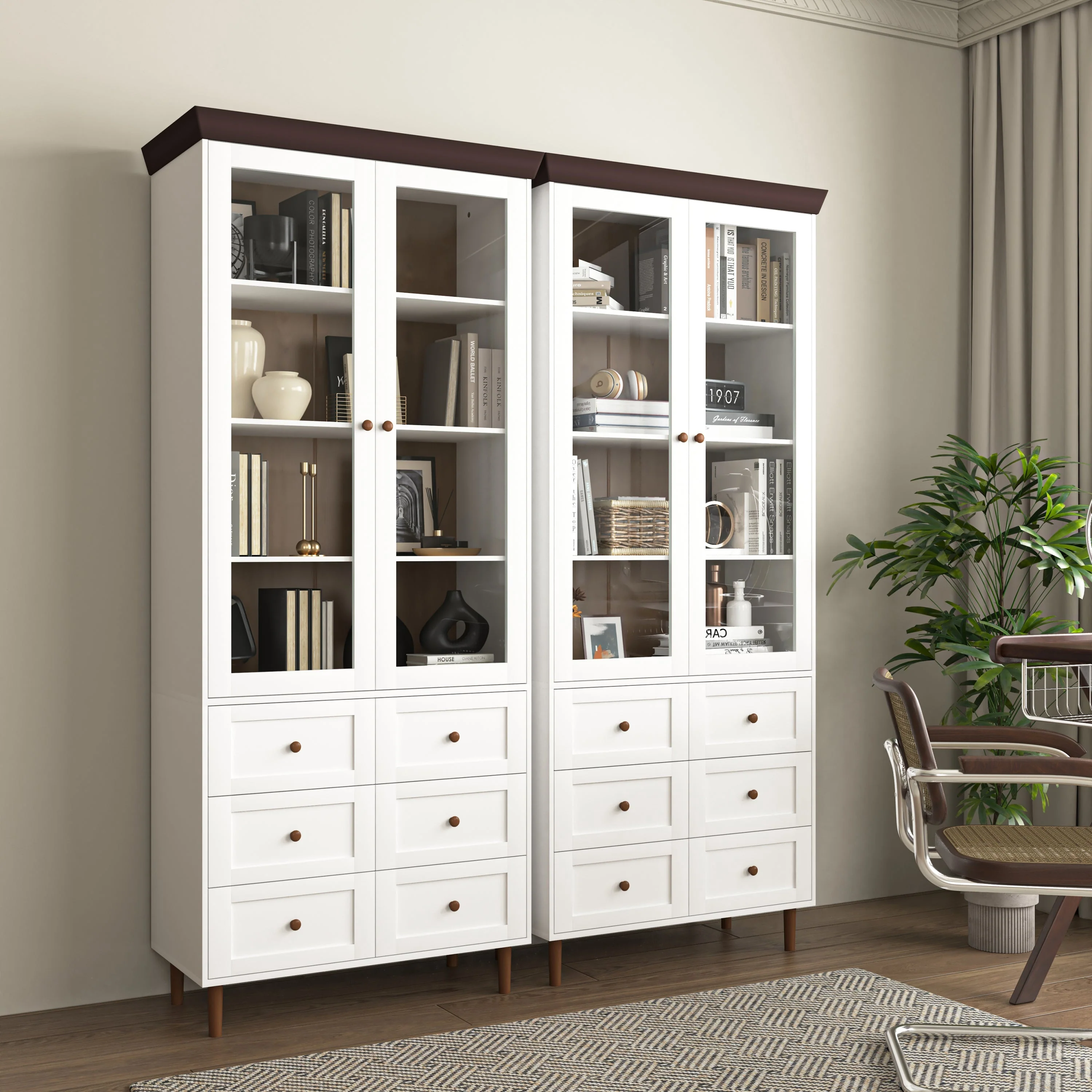 White MDF Display Storage Cabinet with Glass Doors and Adjustable Shelves - Image 4