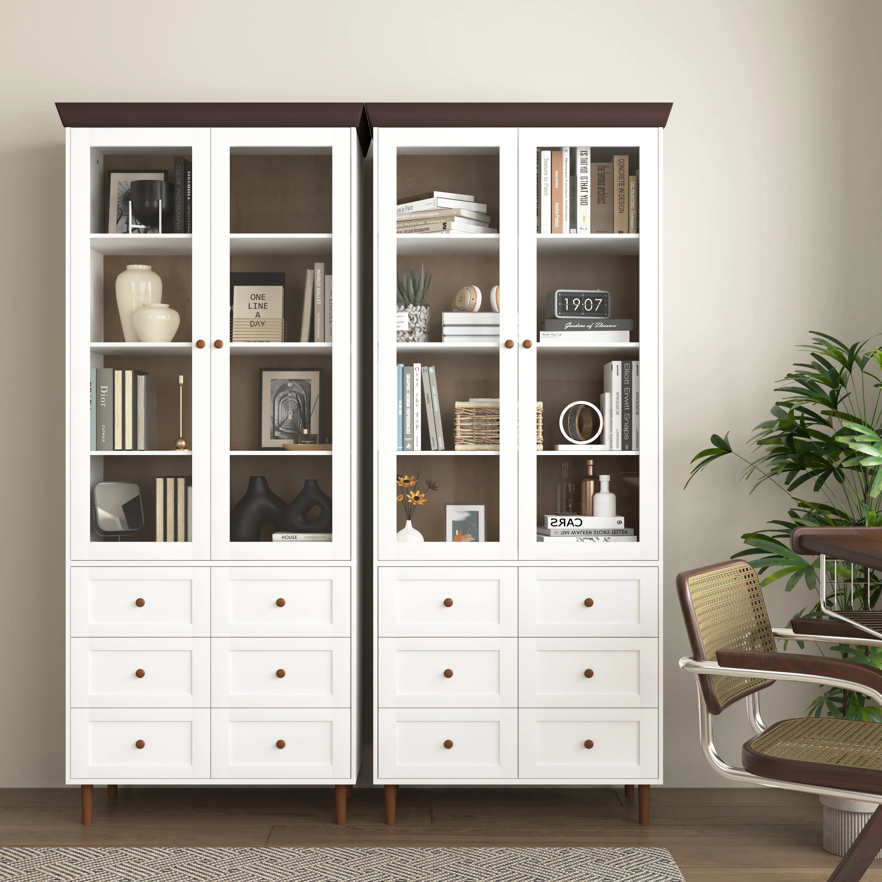 White MDF Display Storage Cabinet with Glass Doors and Adjustable Shelves - Image 5