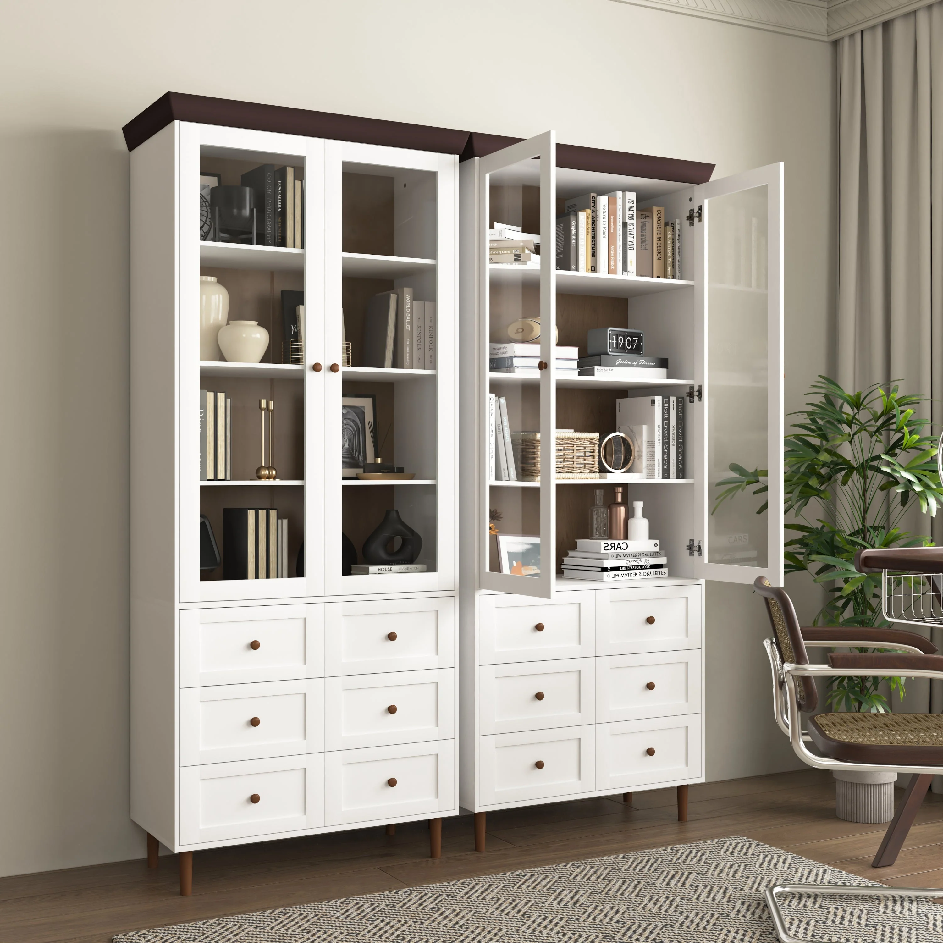 White MDF Display Storage Cabinet with Glass Doors and Adjustable Shelves - Image 6