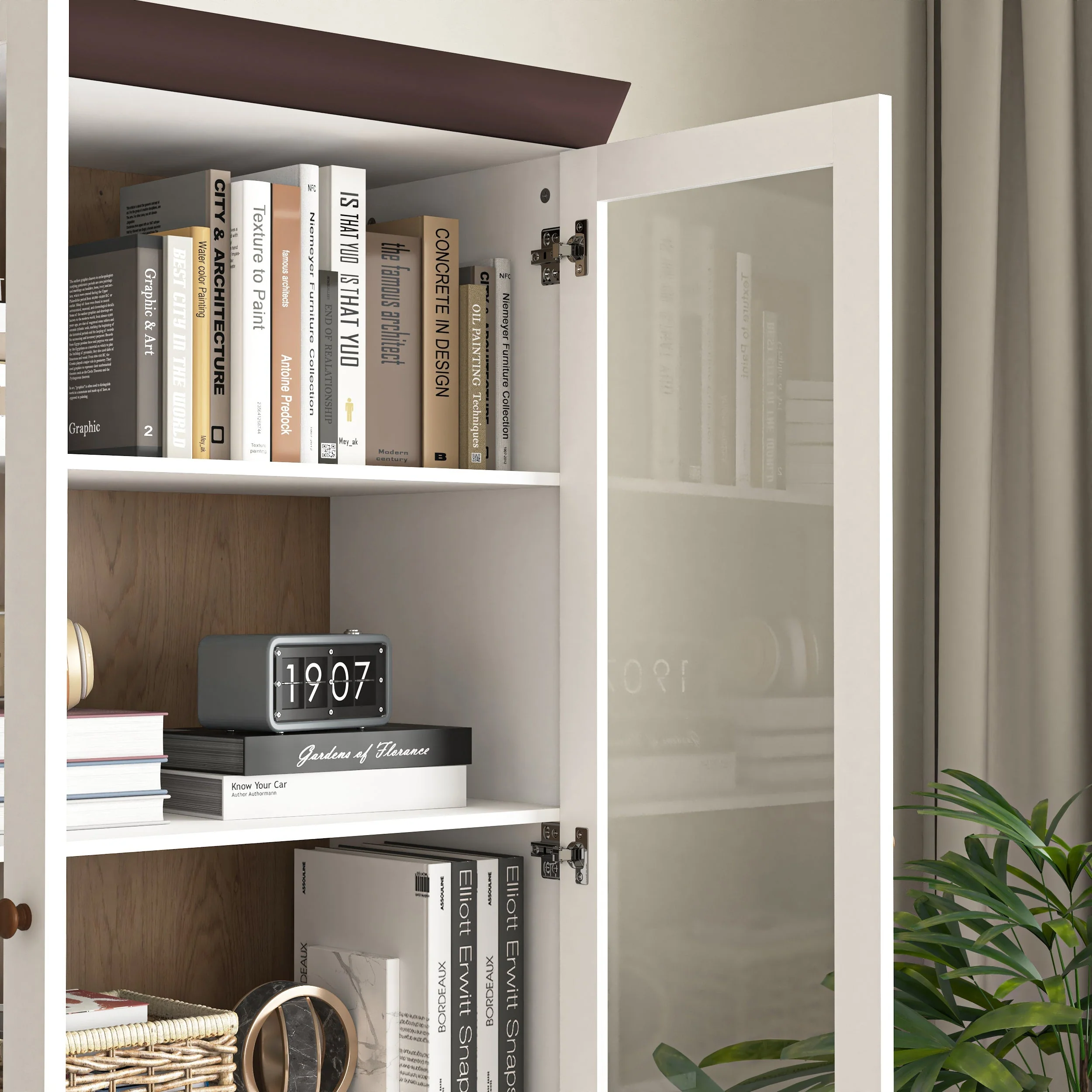 White MDF Display Storage Cabinet with Glass Doors and Adjustable Shelves - Image 7
