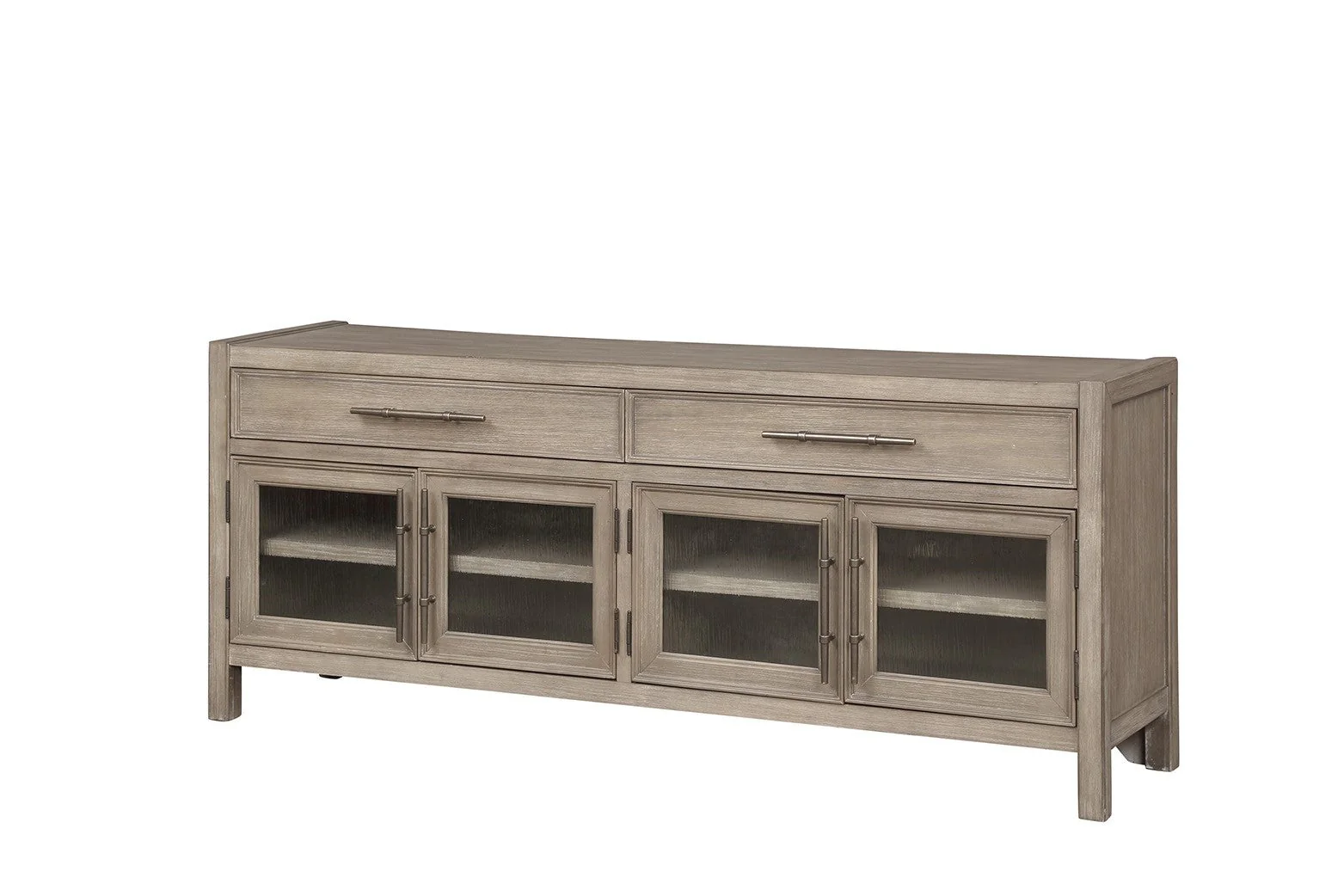 White Oak TV Console with Seeded Glass Doors - Image 3