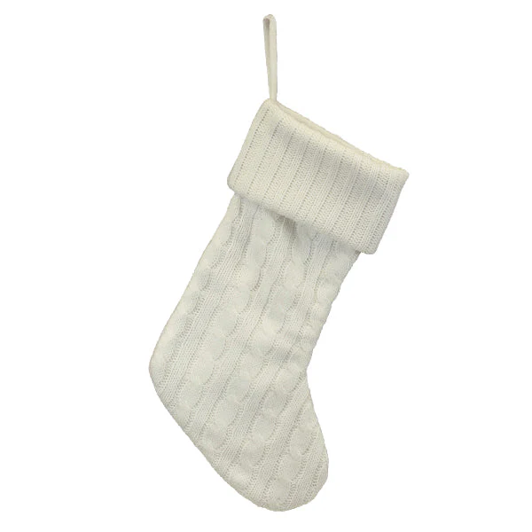 White Plush Cable Knit Stocking - Image 2