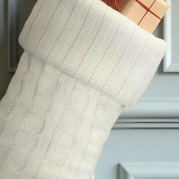 White Plush Cable Knit Stocking - Image 4