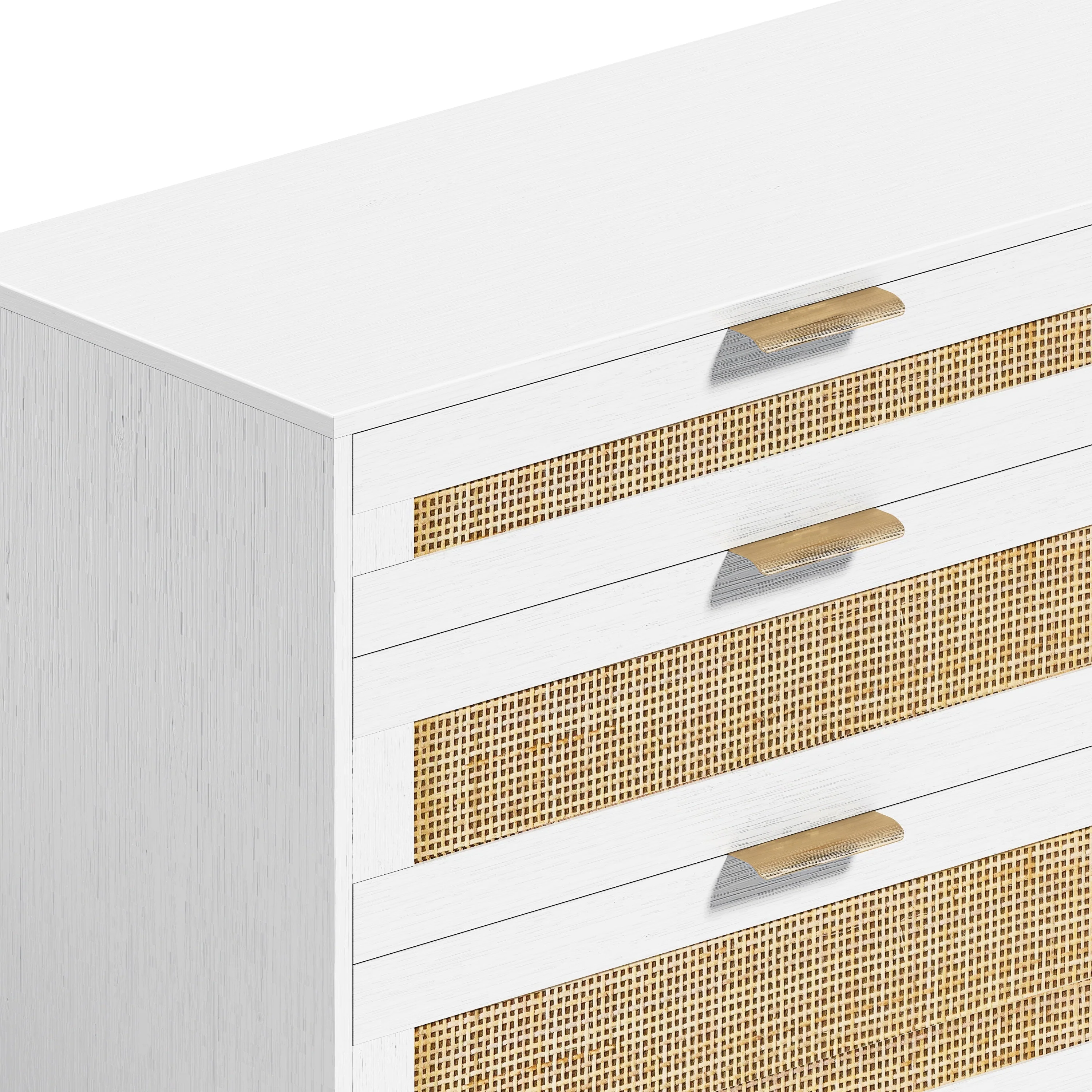 White Rattan Dresser with 6 Drawers, Metal Handles & Wood Legs - Image 6