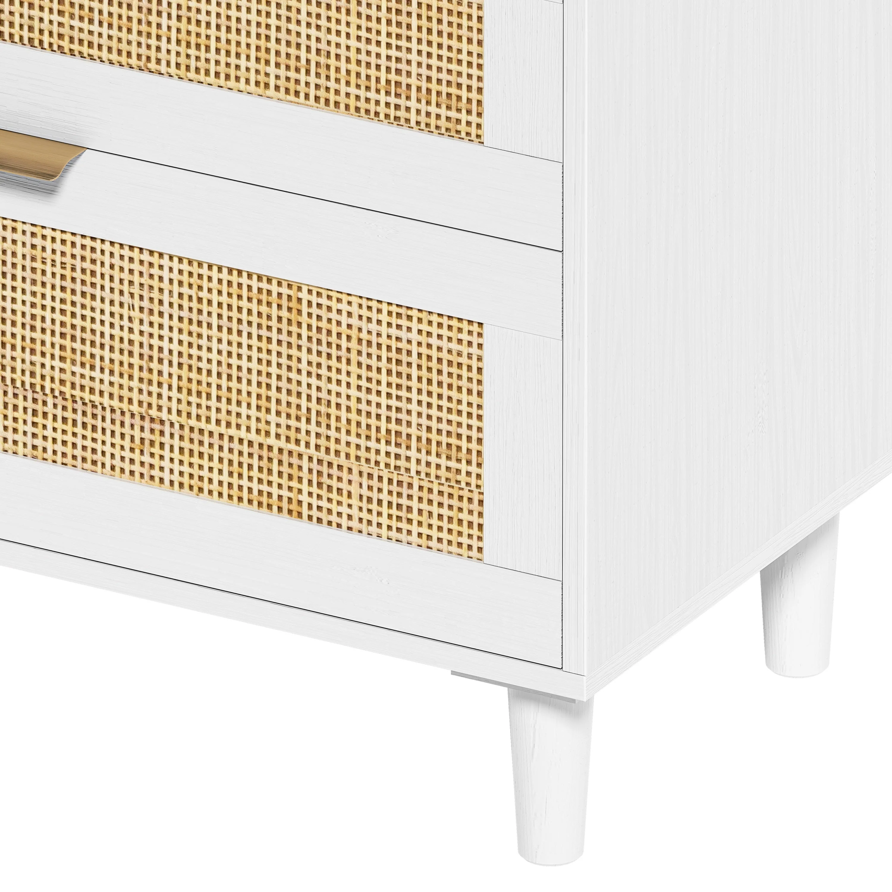 White Rattan Dresser with 6 Drawers, Metal Handles & Wood Legs - Image 7