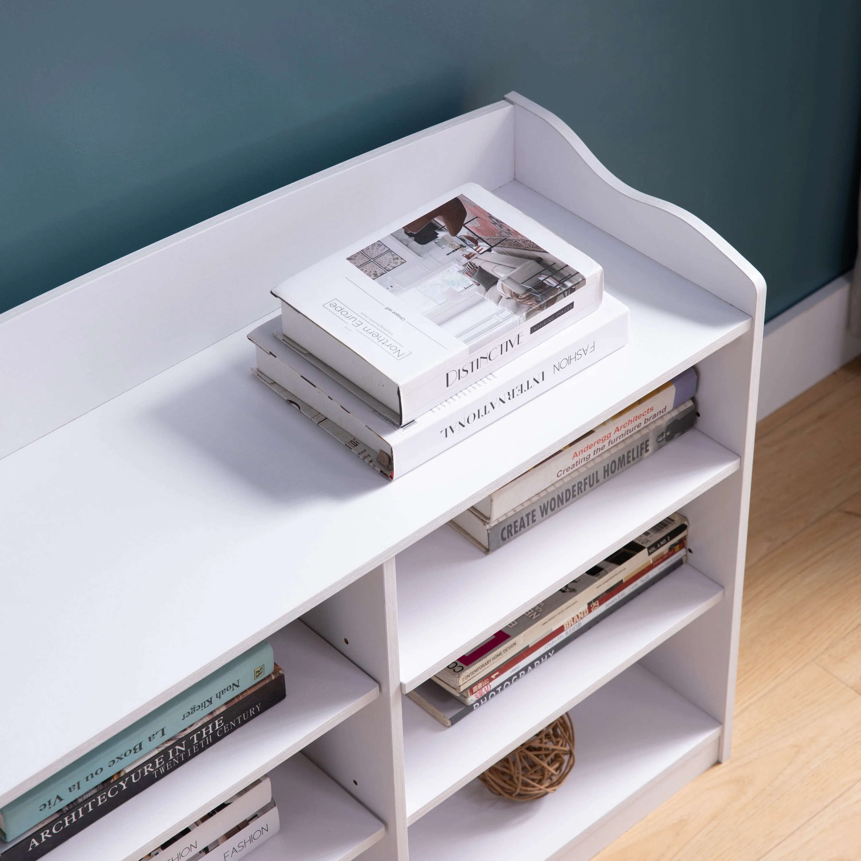 White Shoe Storage Bench with Nine Shelves Entryway Organizer - Image 2