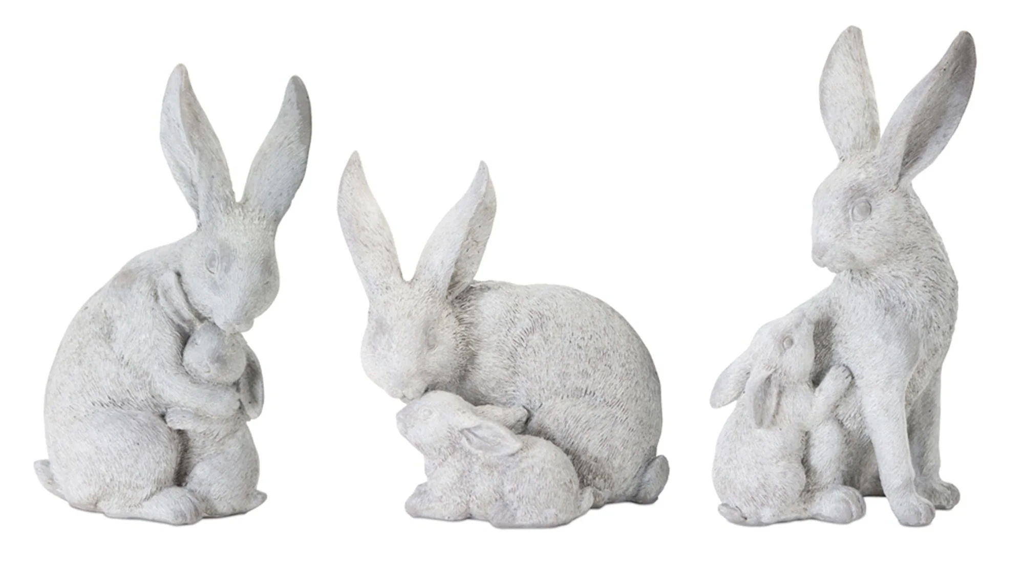 White stone garden rabbit with baby bunny figurine (set of 6) - Image 2