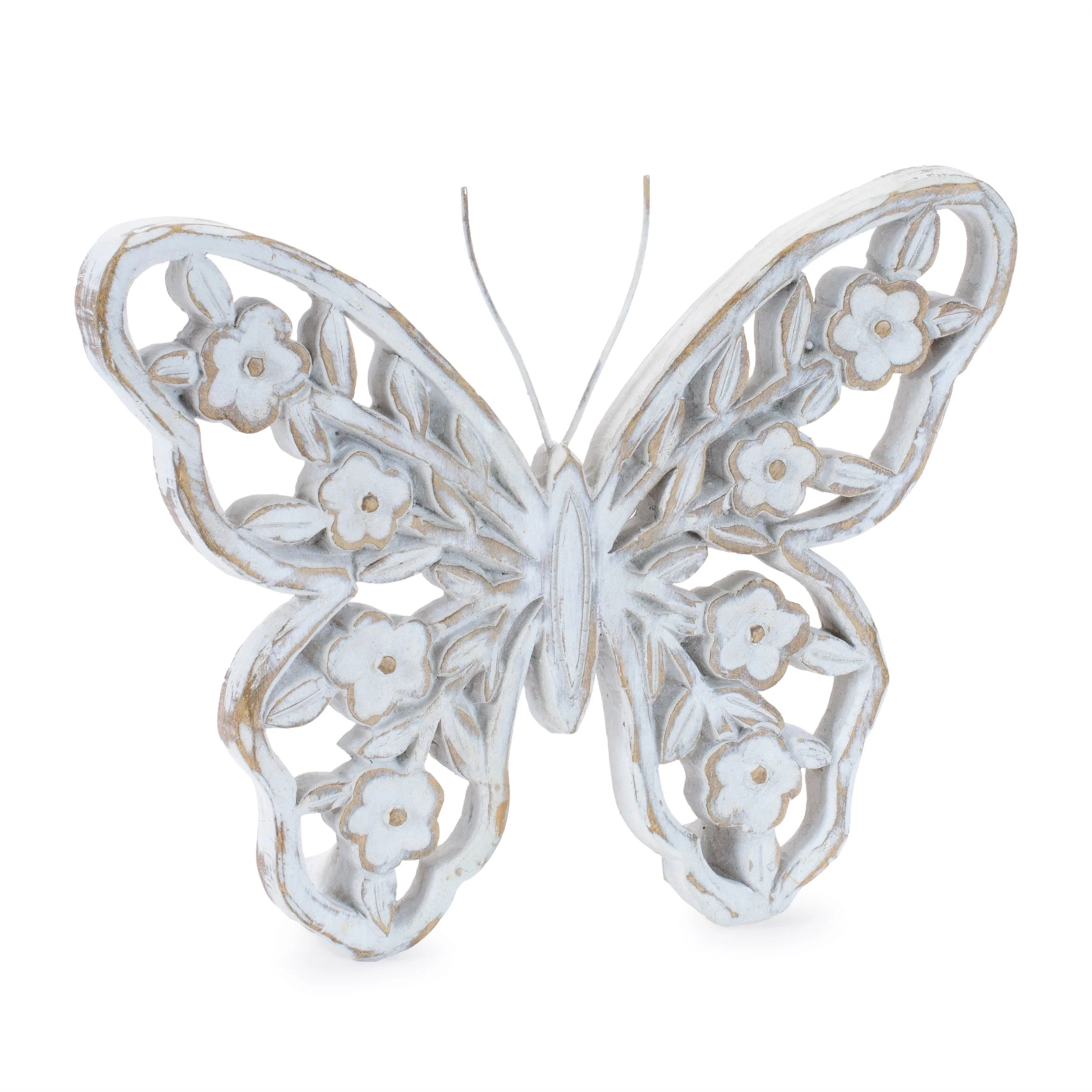 White Washed Floral Butterfly Decor (Set of 2) - Image 3