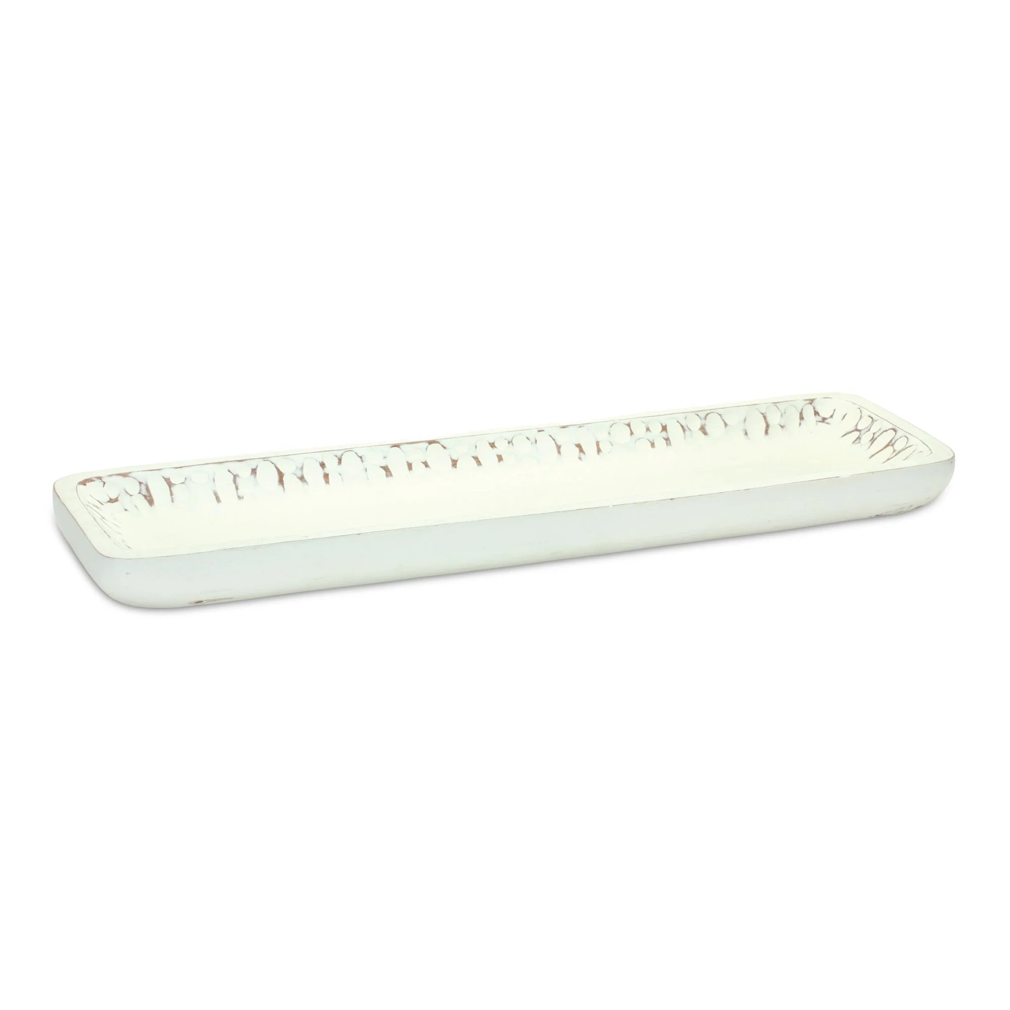White Washed Mango Wood Dough Bowl Tray (Set of 2) - Image 2