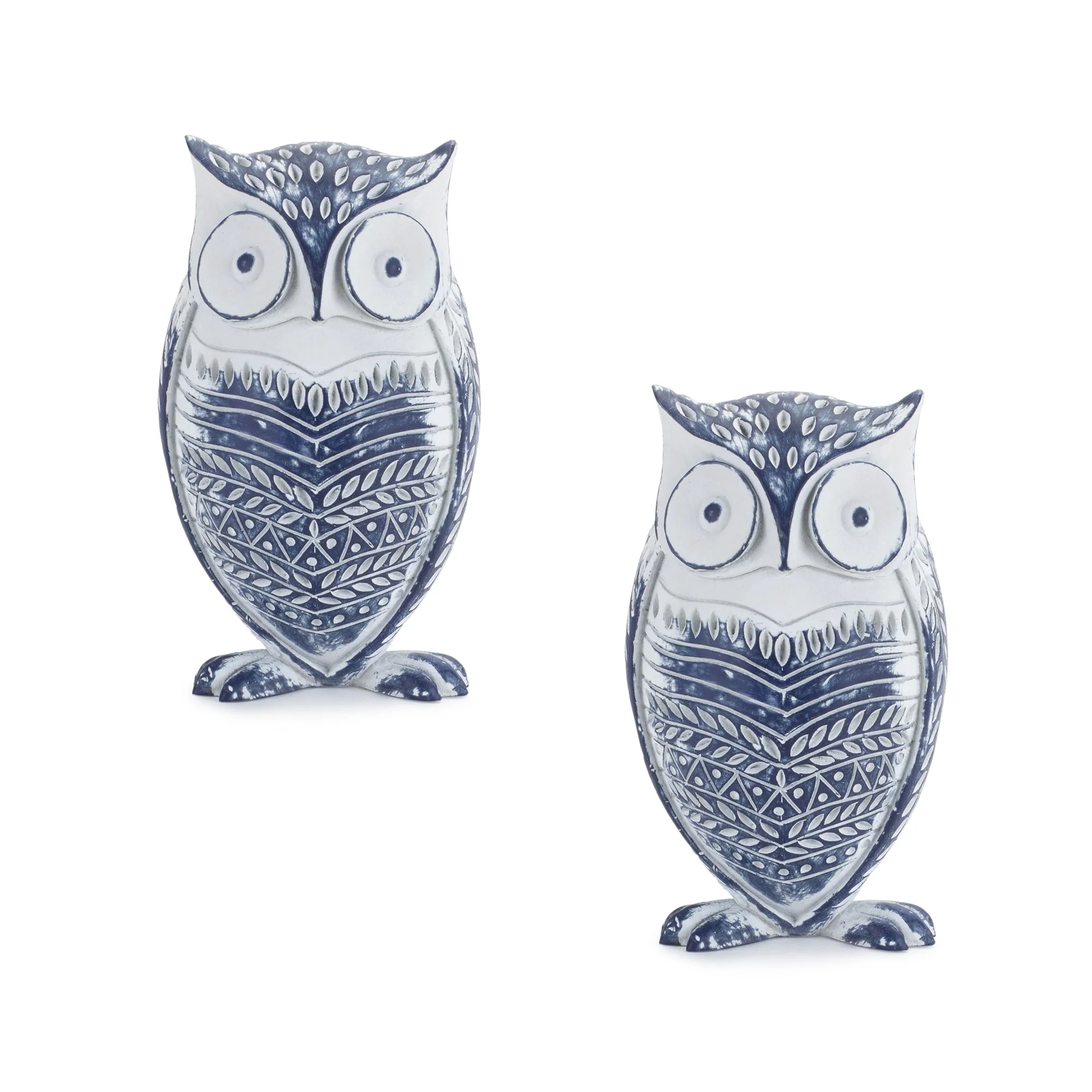 White Washed Owl Decor with Blue Floral Design 6.5"H - Image 4