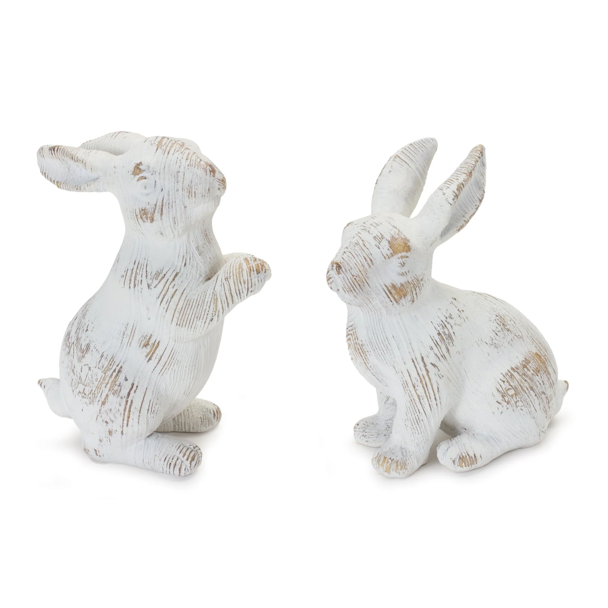 White Washed Rabbit Figurine Set of 2