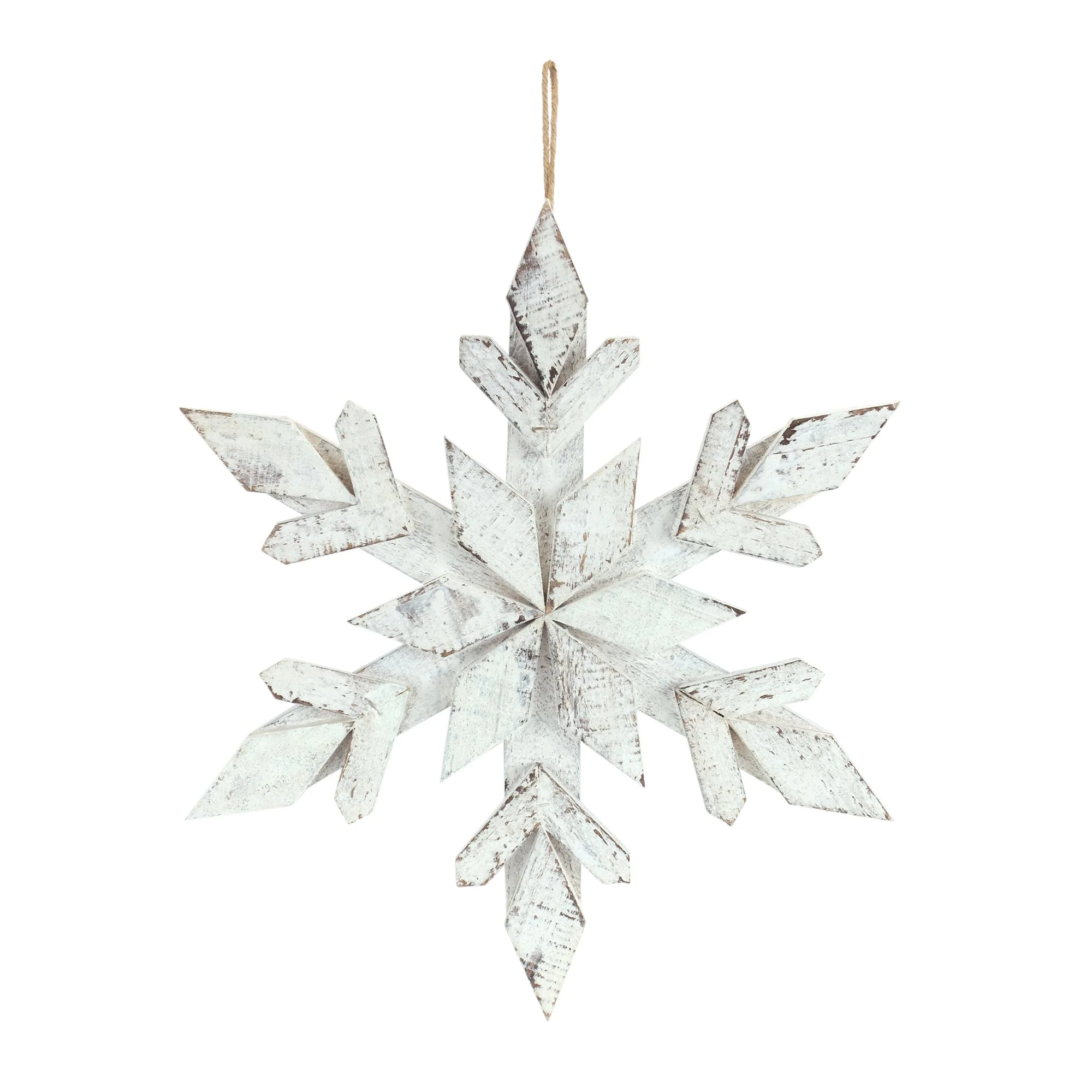 White Washed Wooden Snowflake Ornament (Set of 6) - Image 2