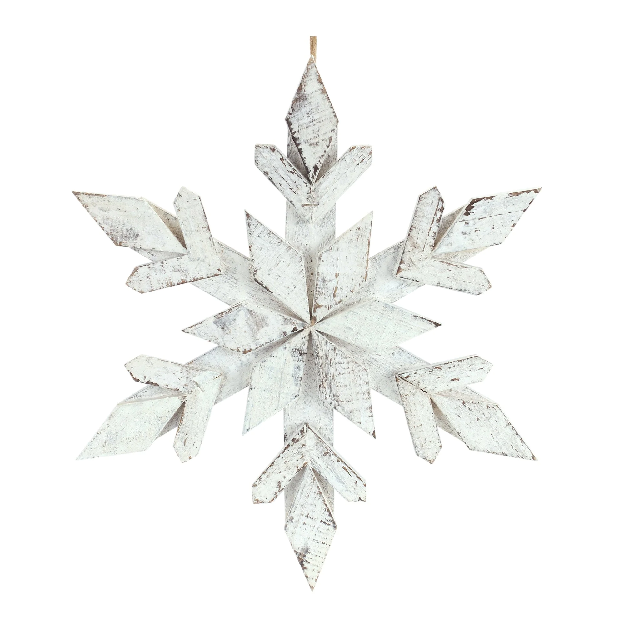 White Washed Wooden Snowflake Ornament (Set of 6) - Image 3