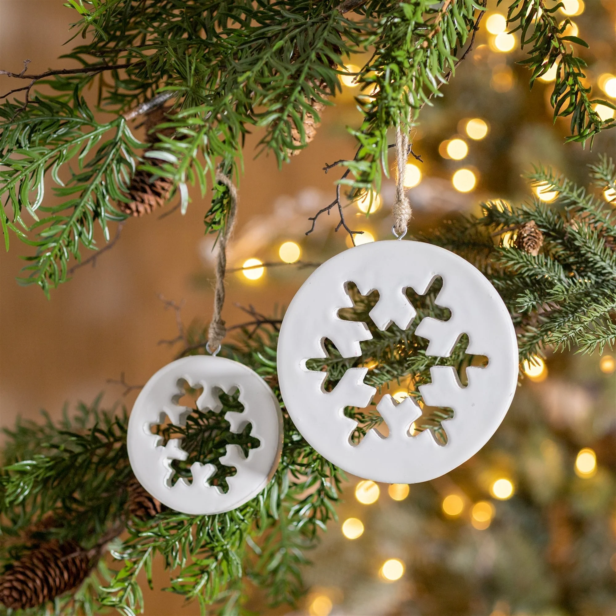 White Wood Snowflake Cut-Out Ornament (Set of 12) - Image 3