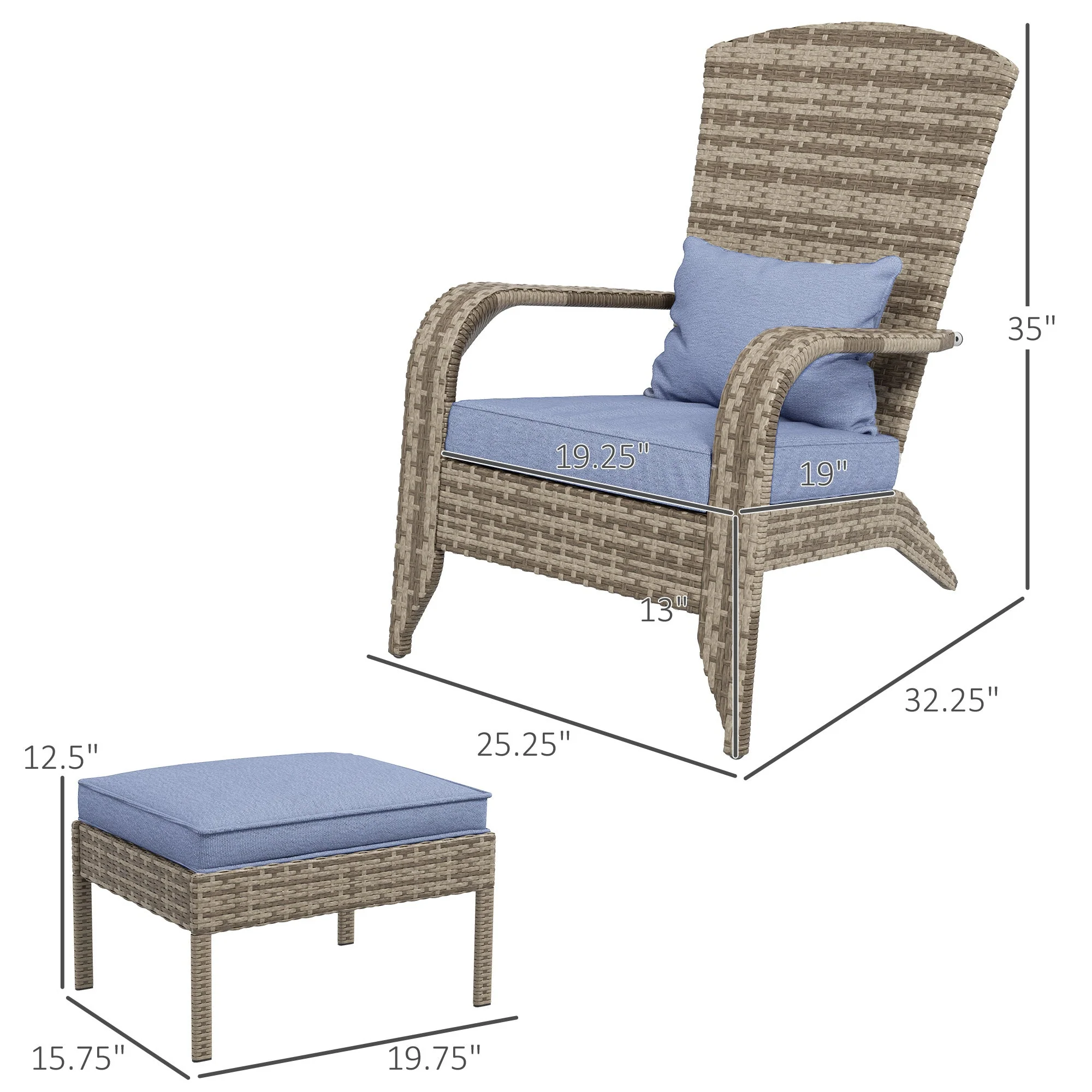 Wicker Adirondack Chair with Ottoman - Image 3