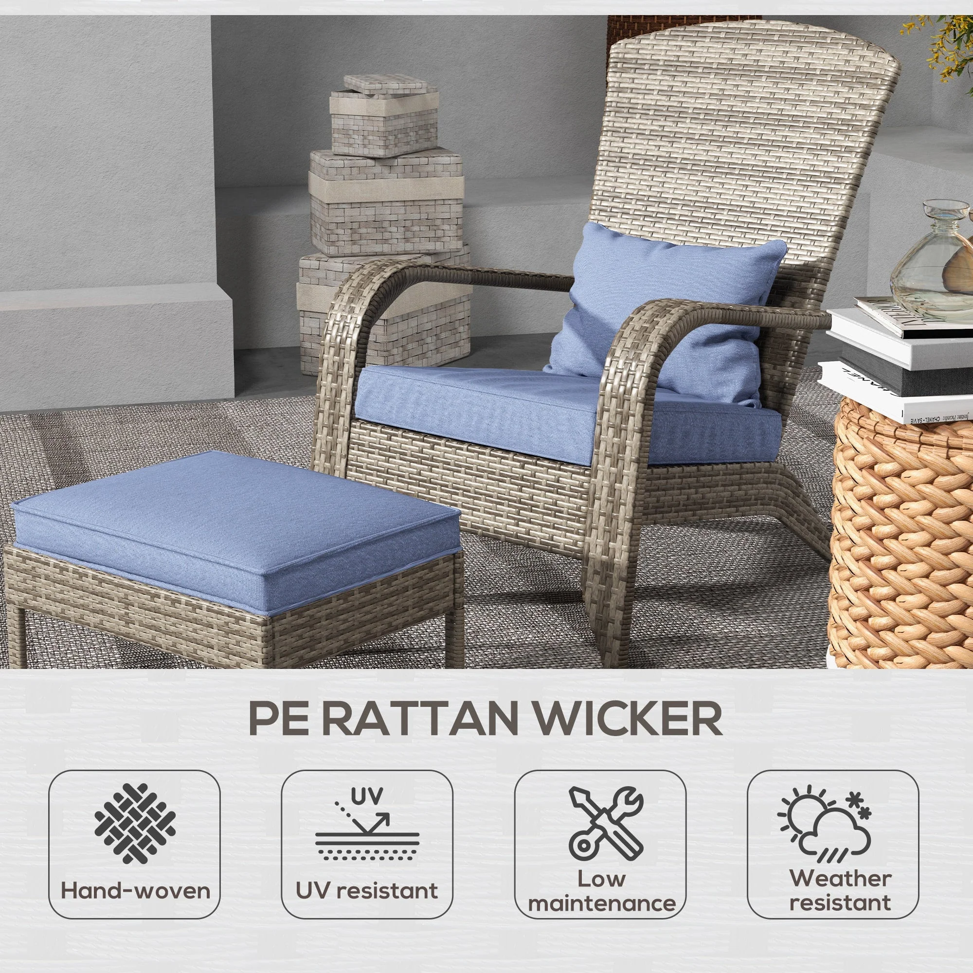 Wicker Adirondack Chair with Ottoman - Image 4