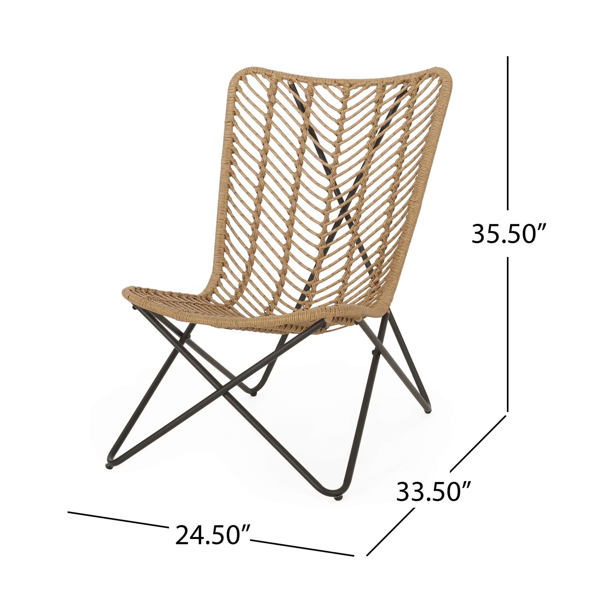 Wicker Chair With Geometric Cross Base (Set of 2) - Light Brown - Image 2