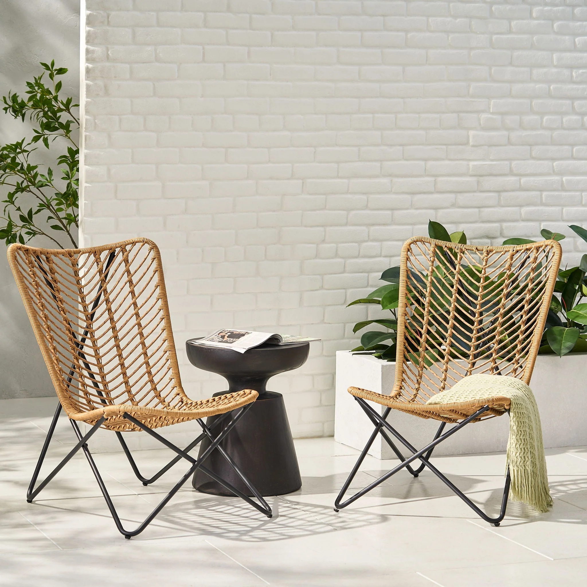 Wicker Chair With Geometric Cross Base (Set of 2) - Light Brown - Image 3