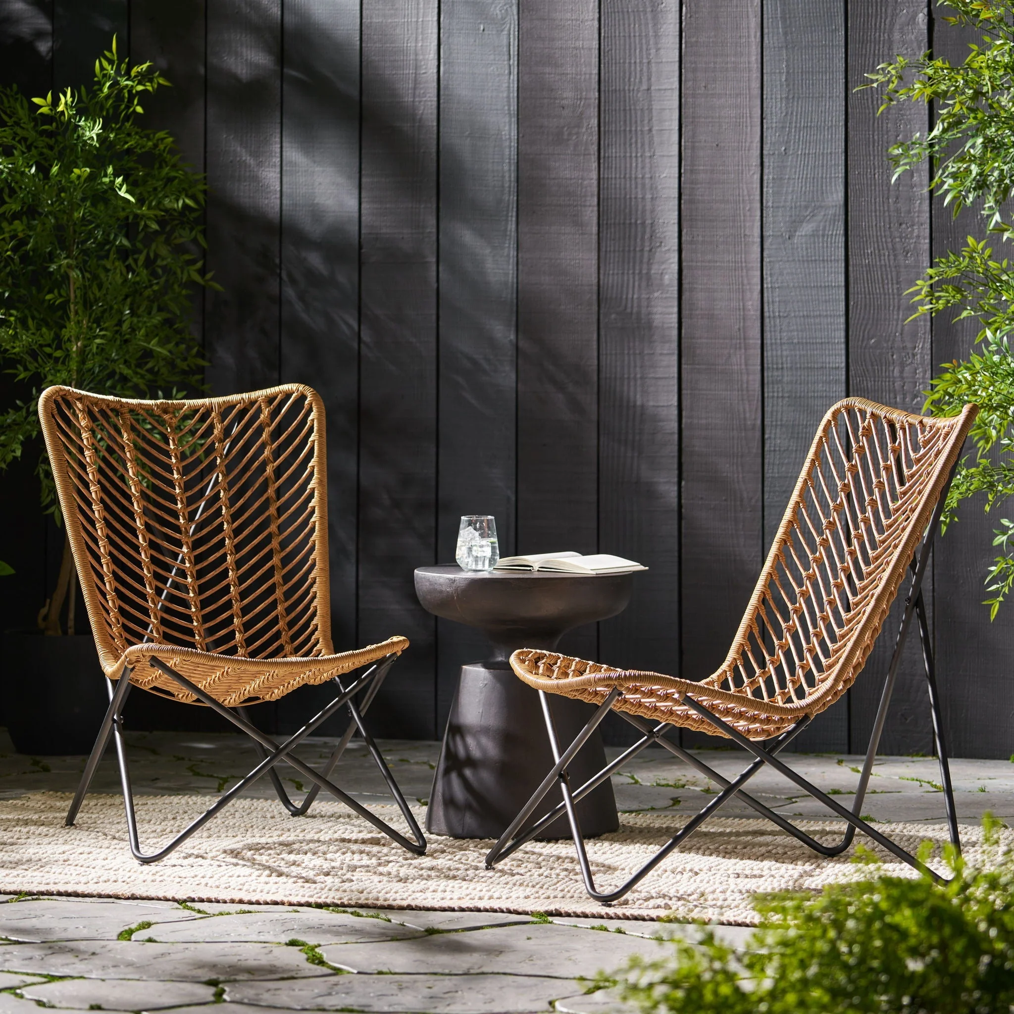 Wicker Chair With Geometric Cross Base (Set of 2) - Light Brown - Image 4