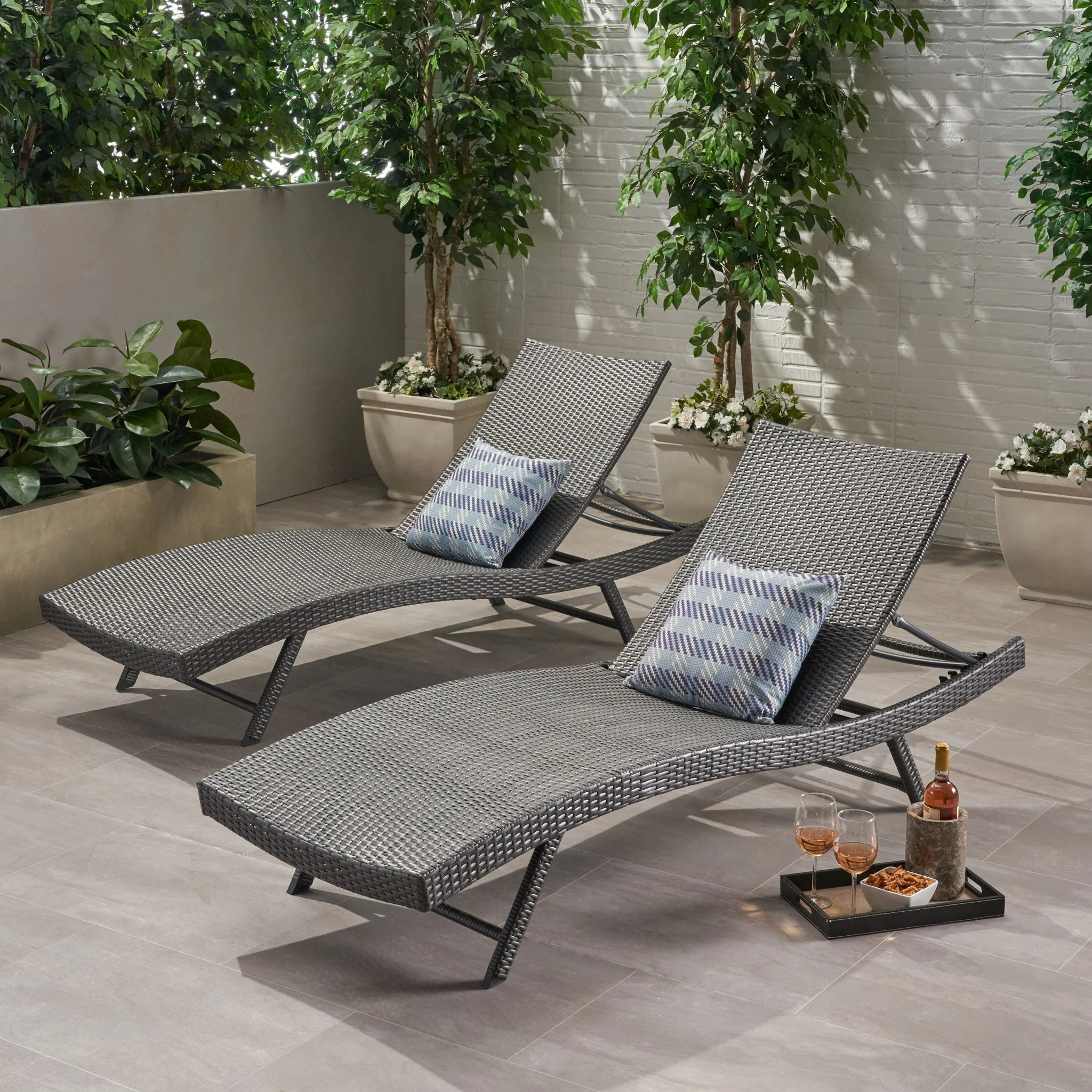 Wicker Chaise With Adjustable Reclining Seats (Set of 2) - Gray - Image 3