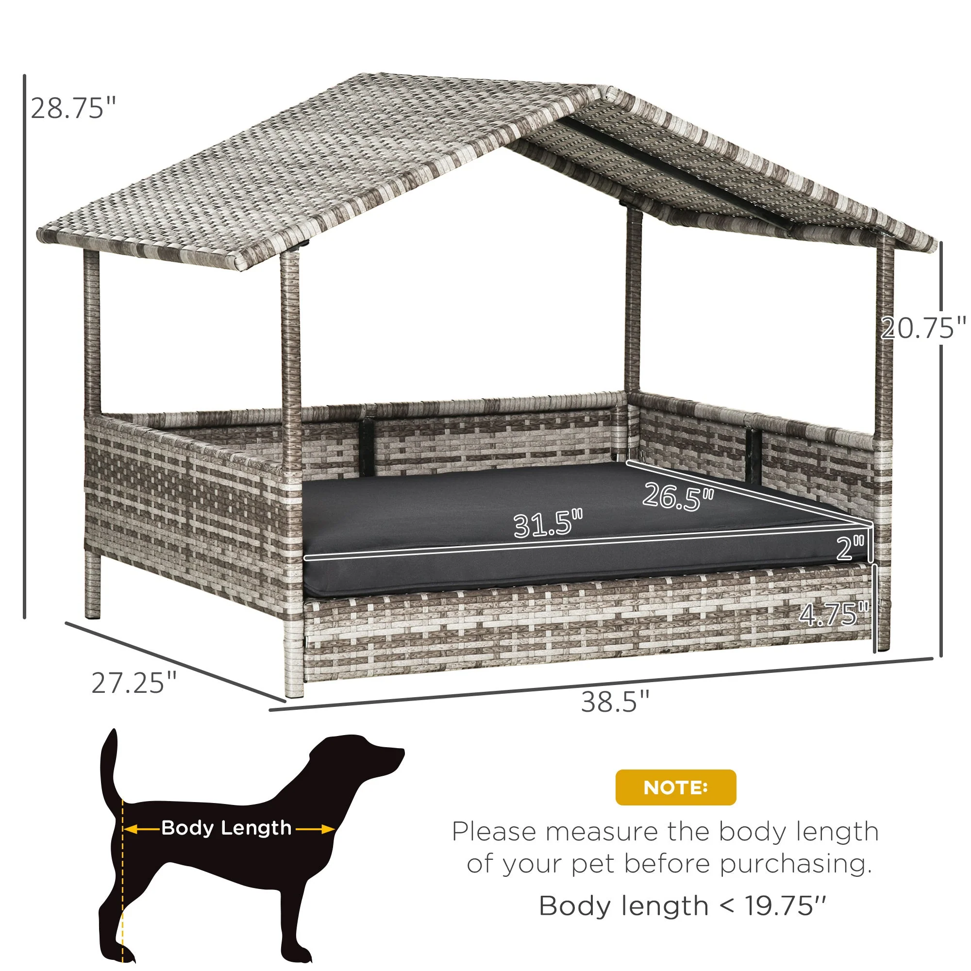 Wicker Dog House Outdoor with Canopy and Water-Resistant Cushion - Image 3