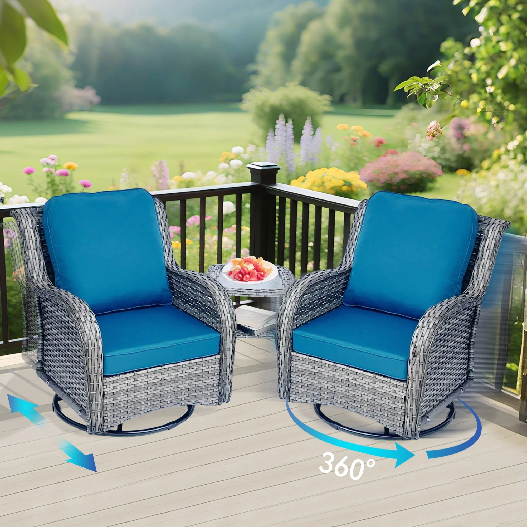 Wicker Patio Furniture Set - 3 Piece Rattan Outdoor Sectional Conversation Set - Image 10