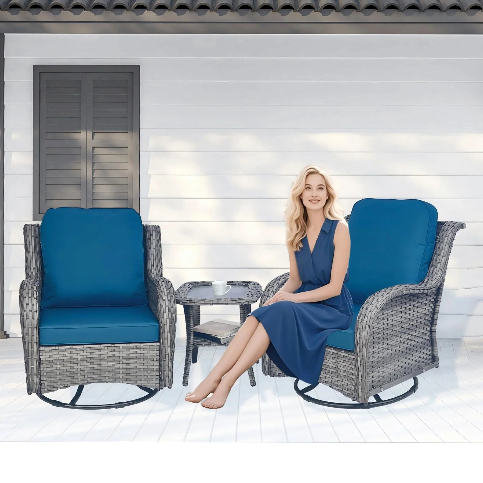 Wicker Patio Furniture Set - 3 Piece Rattan Outdoor Sectional Conversation Set - Image 3