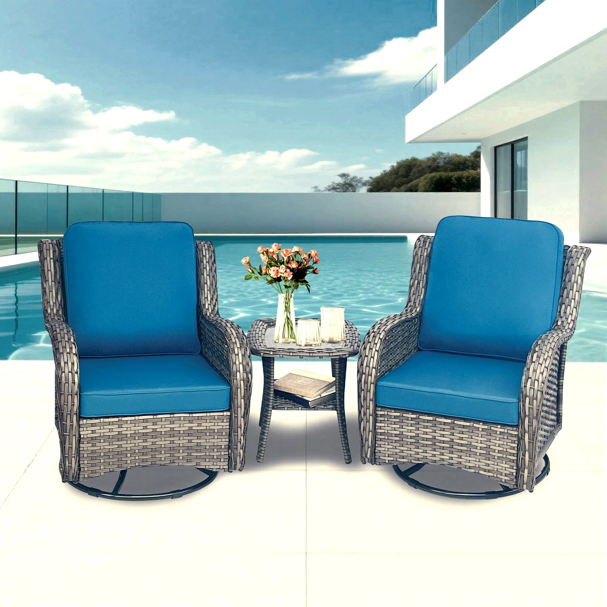 Wicker Patio Furniture Set - 3 Piece Rattan Outdoor Sectional Conversation Set - Image 4