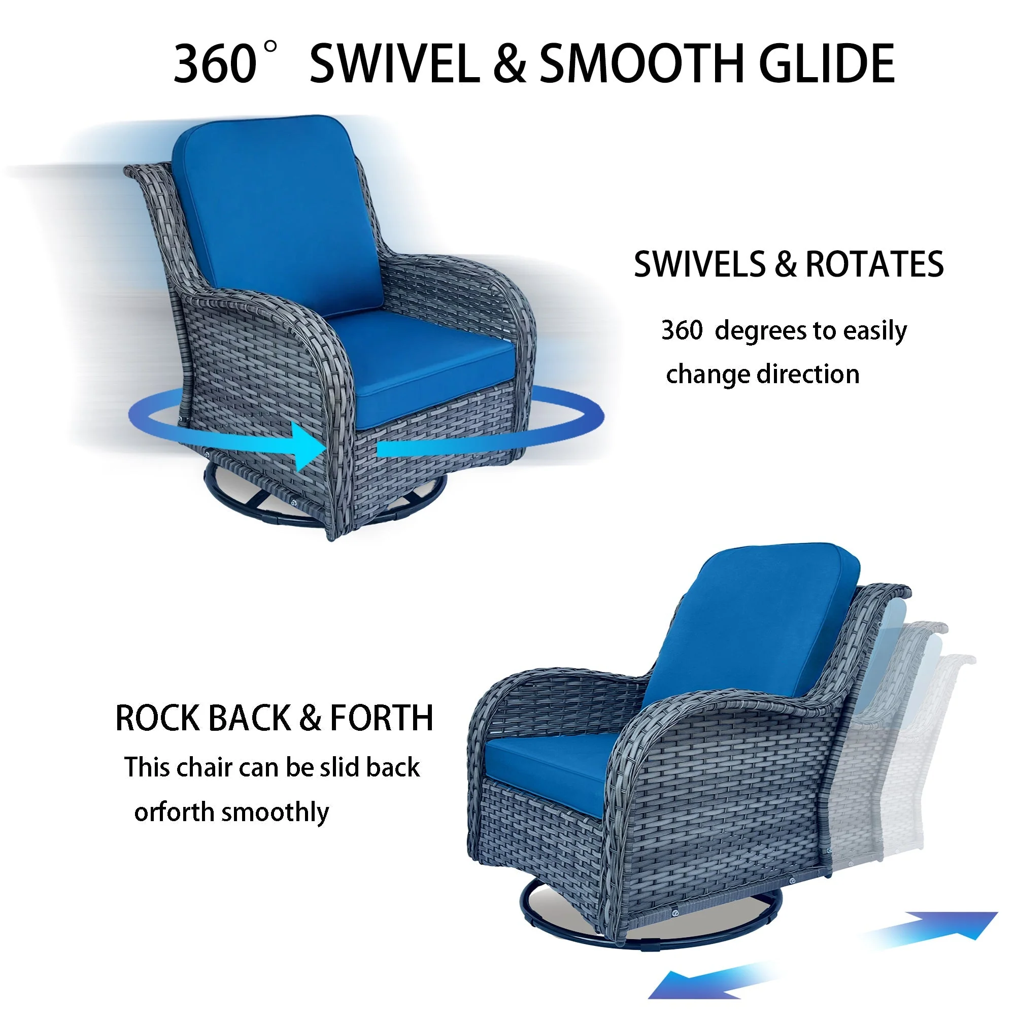 Wicker Patio Furniture Set - 3 Piece Rattan Outdoor Sectional Conversation Set - Image 5
