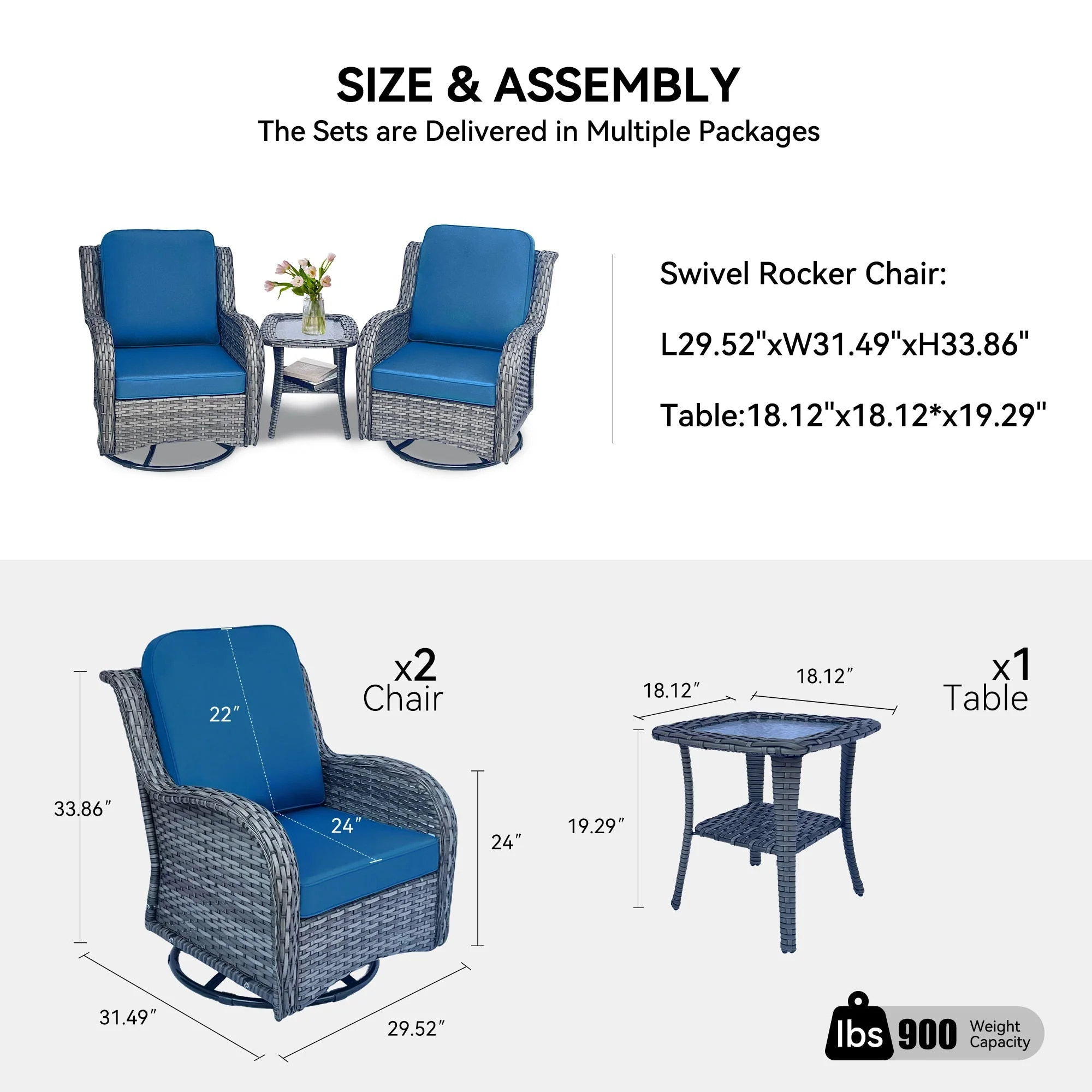 Wicker Patio Furniture Set - 3 Piece Rattan Outdoor Sectional Conversation Set - Image 6
