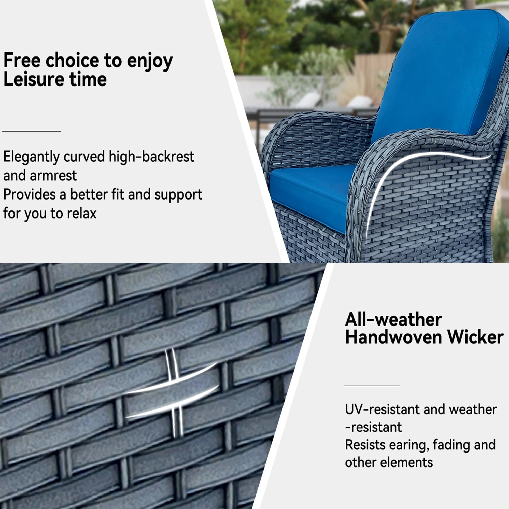Wicker Patio Furniture Set - 3 Piece Rattan Outdoor Sectional Conversation Set - Image 7