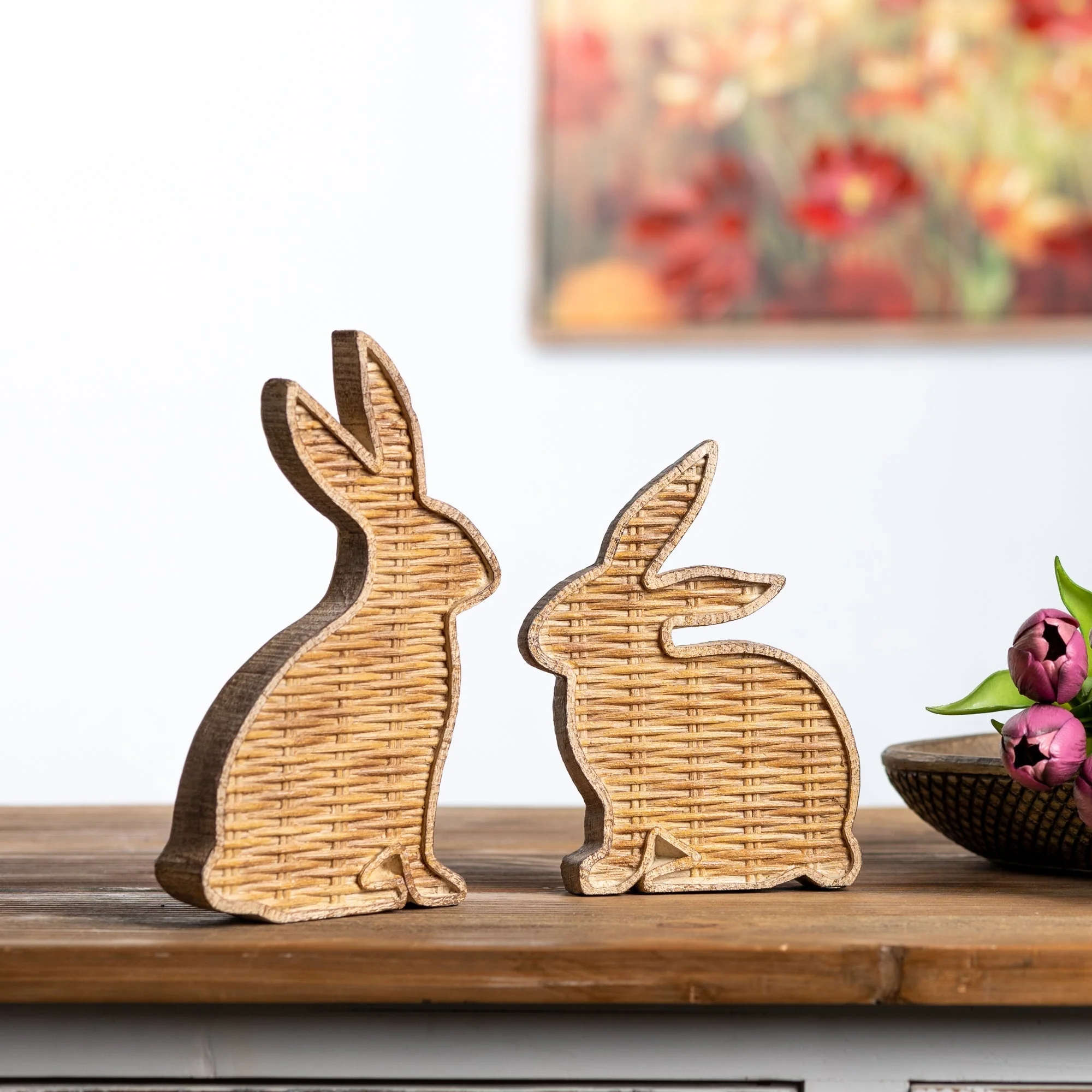 Wicker rabbit decor (set of 2) - Image 2
