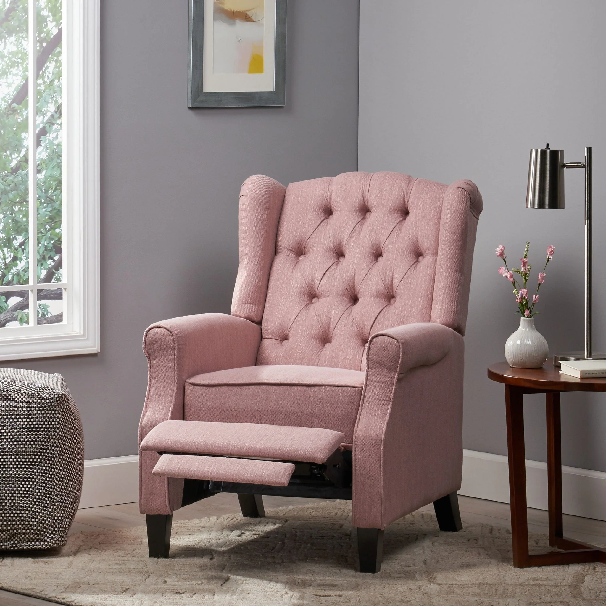 Wide Manual Wing Chair Recliner - Light Pink - Image 13