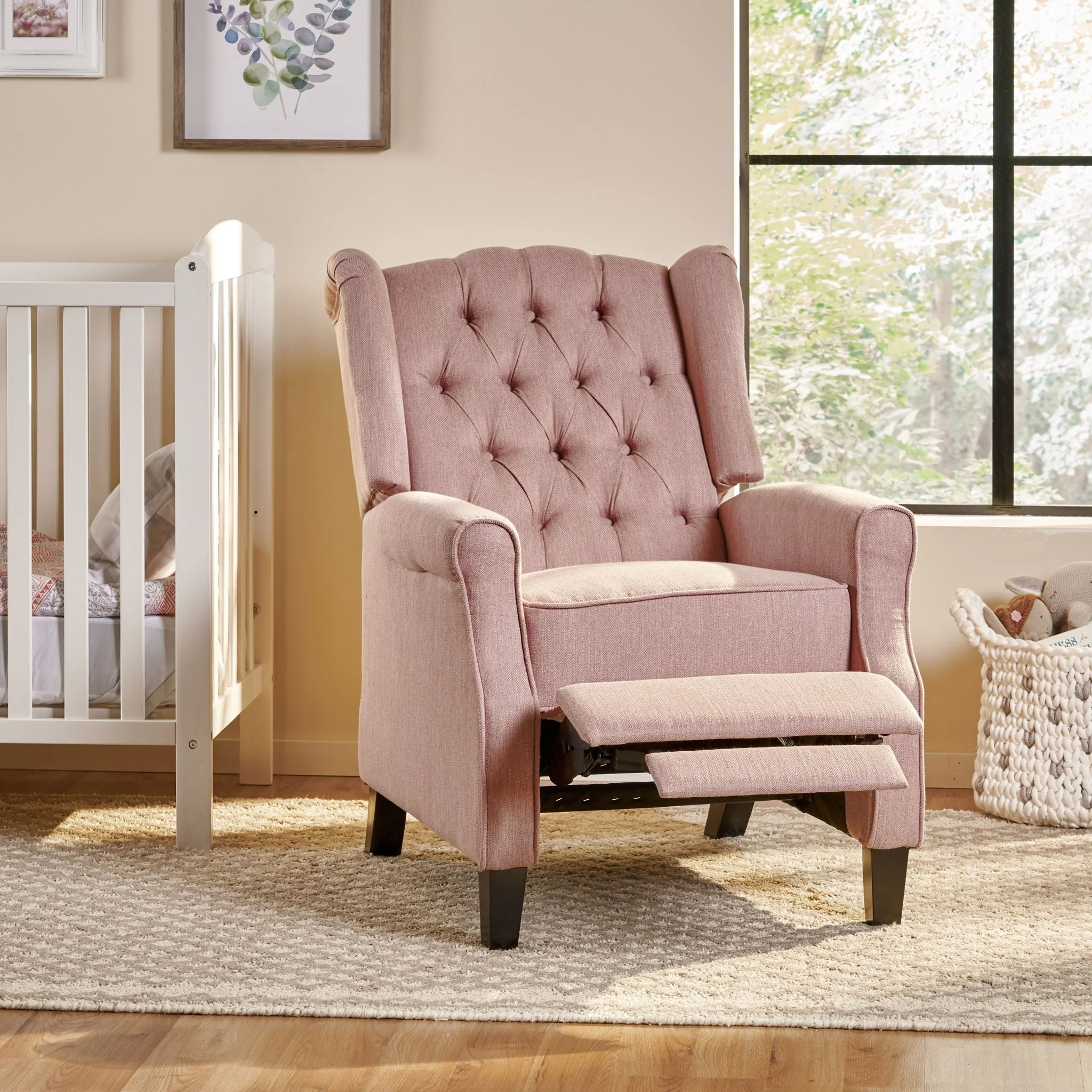 Wide Manual Wing Chair Recliner - Light Pink - Image 3