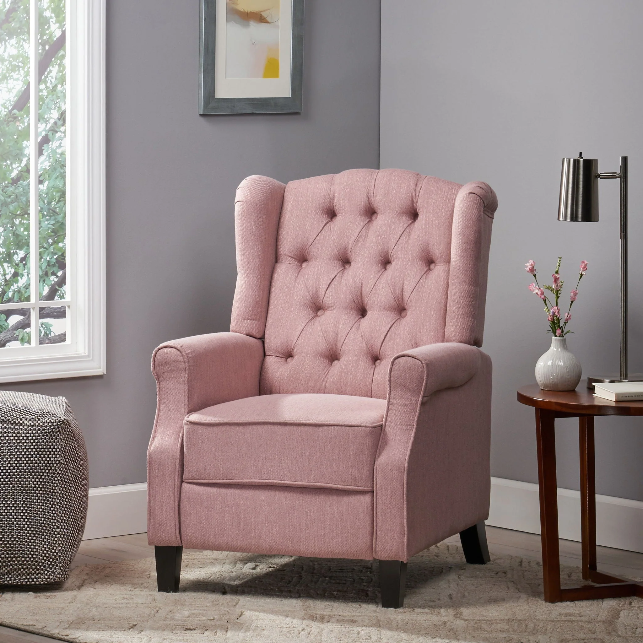 Wide Manual Wing Chair Recliner - Light Pink - Image 7
