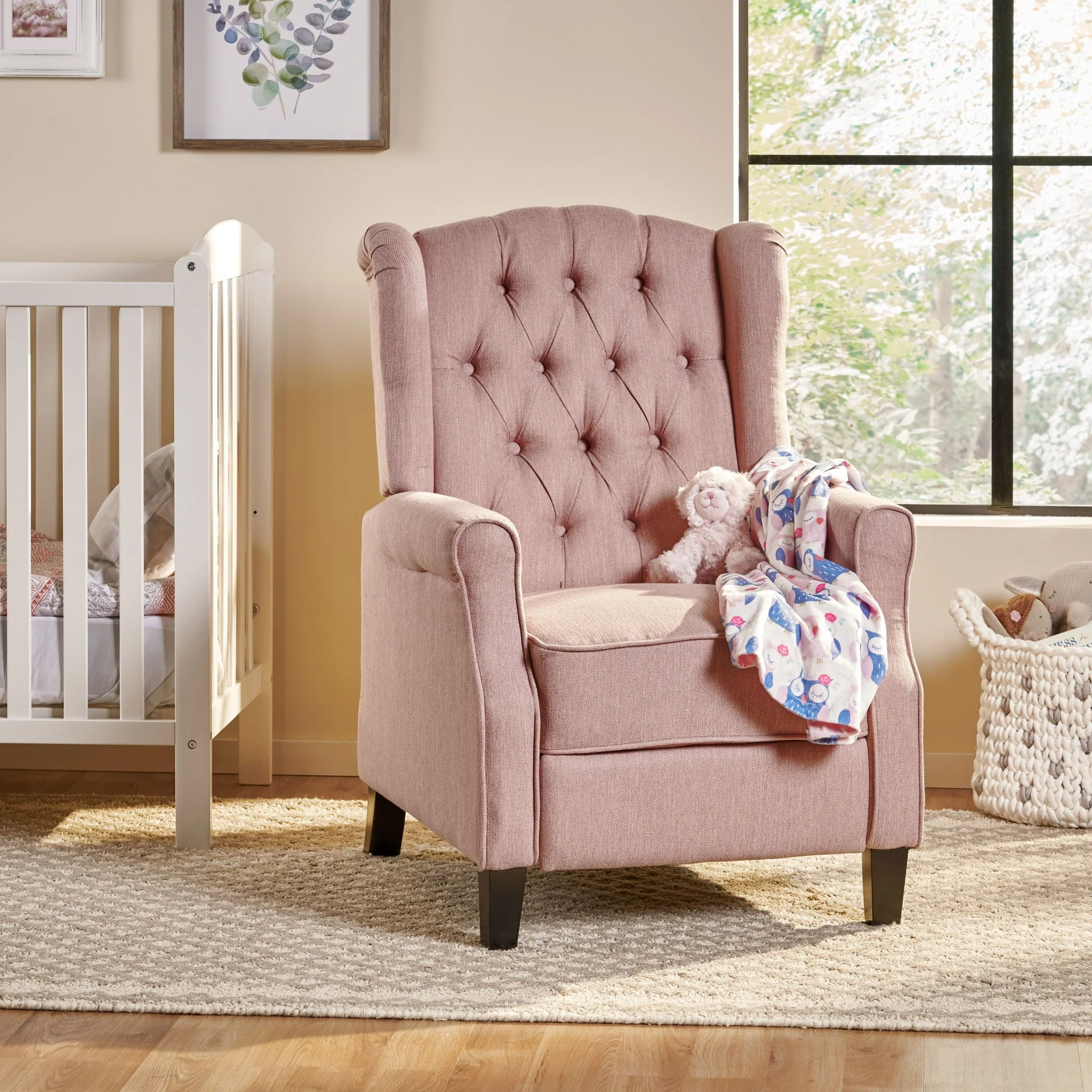Wide Manual Wing Chair Recliner - Light Pink - Image 8