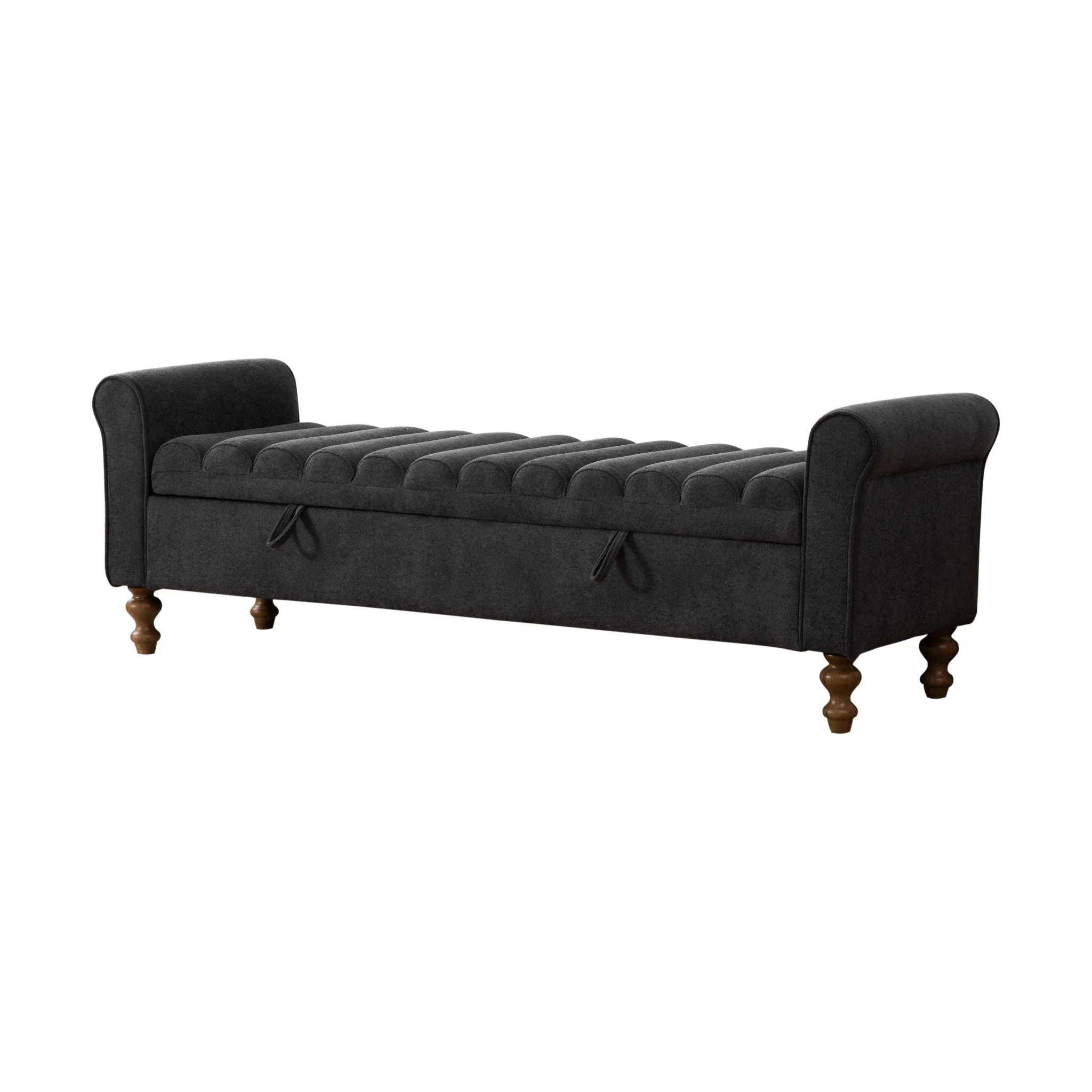 Wide Modern Upholstered Storage Bench With Rolled Armrest - Image 2